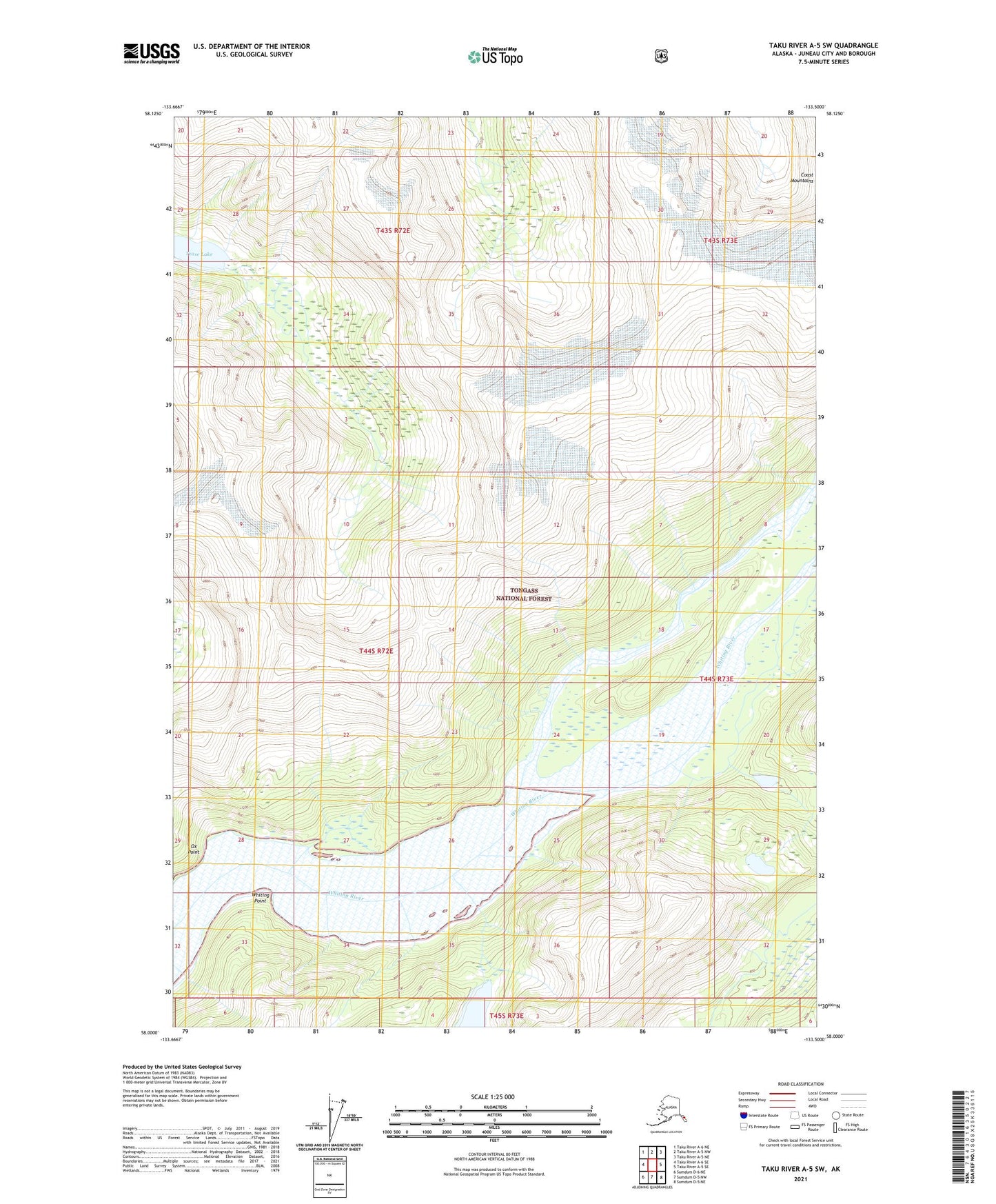 Taku River A-5 SW Alaska US Topo Map Image