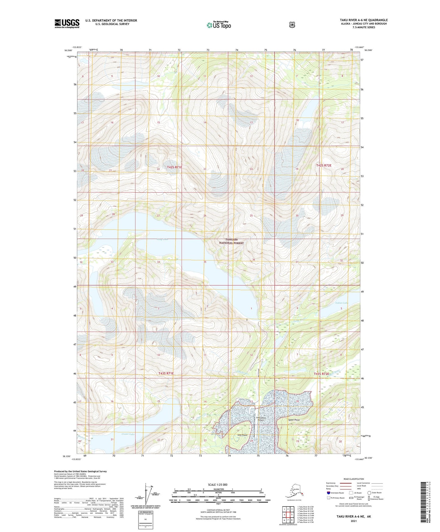 Taku River A-6 NE Alaska US Topo Map Image