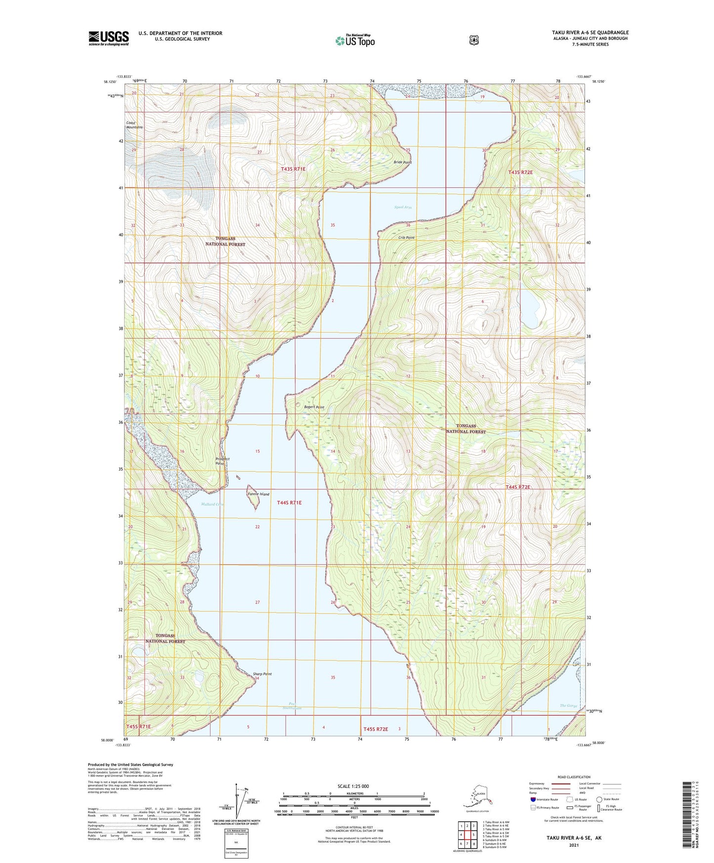 Taku River A-6 SE Alaska US Topo Map Image