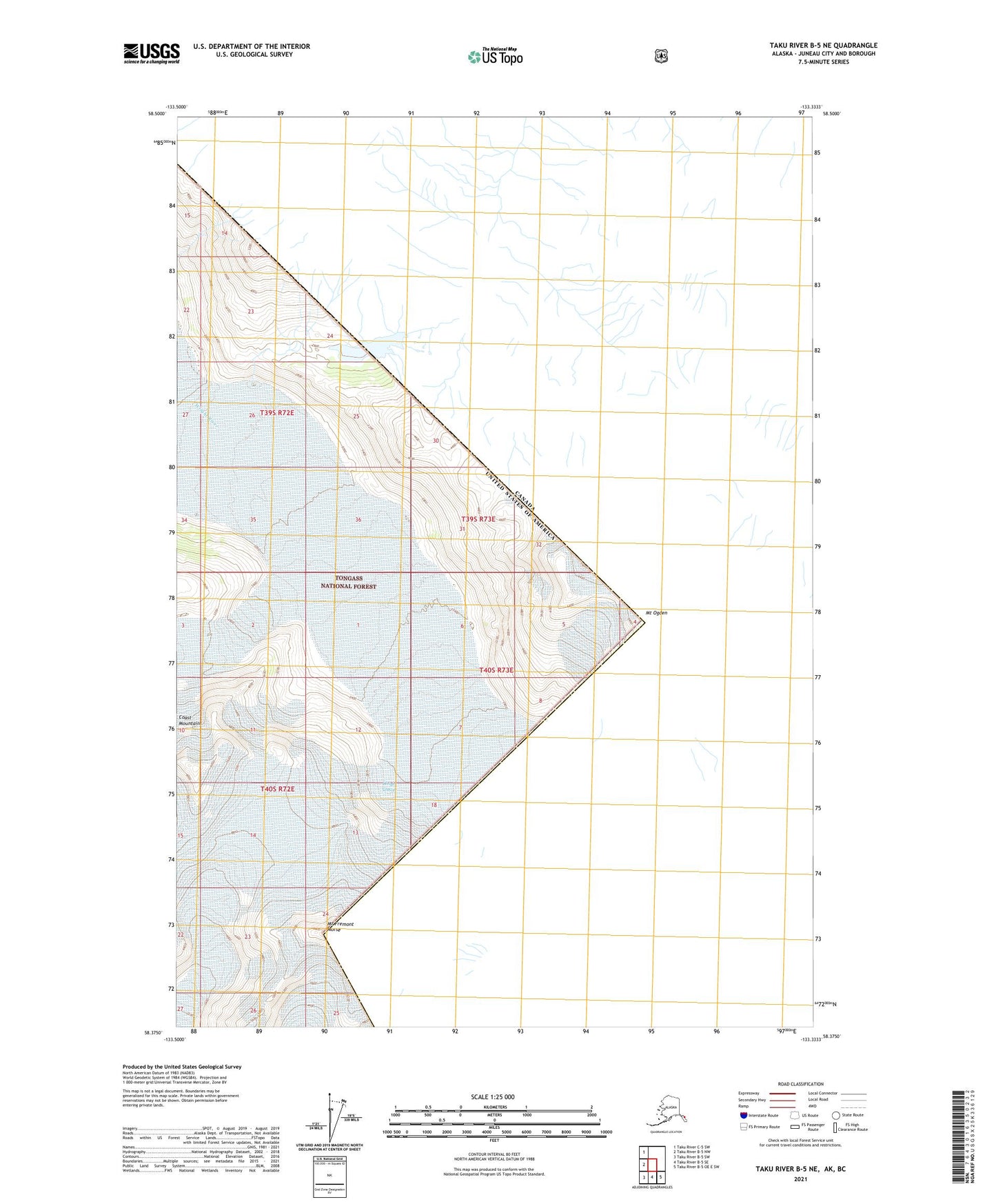 Taku River B-5 NE Alaska US Topo Map Image