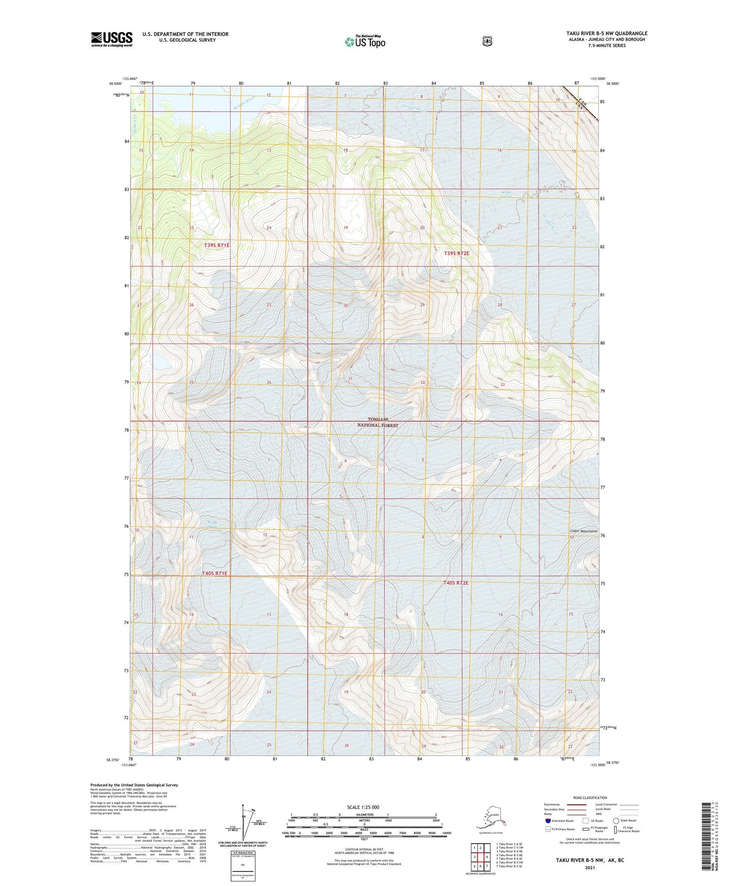 Taku River B-5 NW Alaska US Topo Map Image