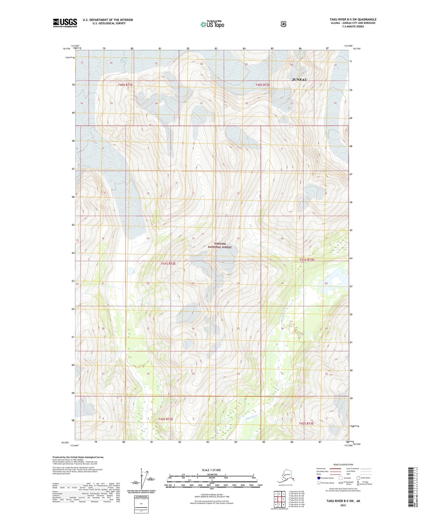 Taku River B-5 SW Alaska US Topo Map Image