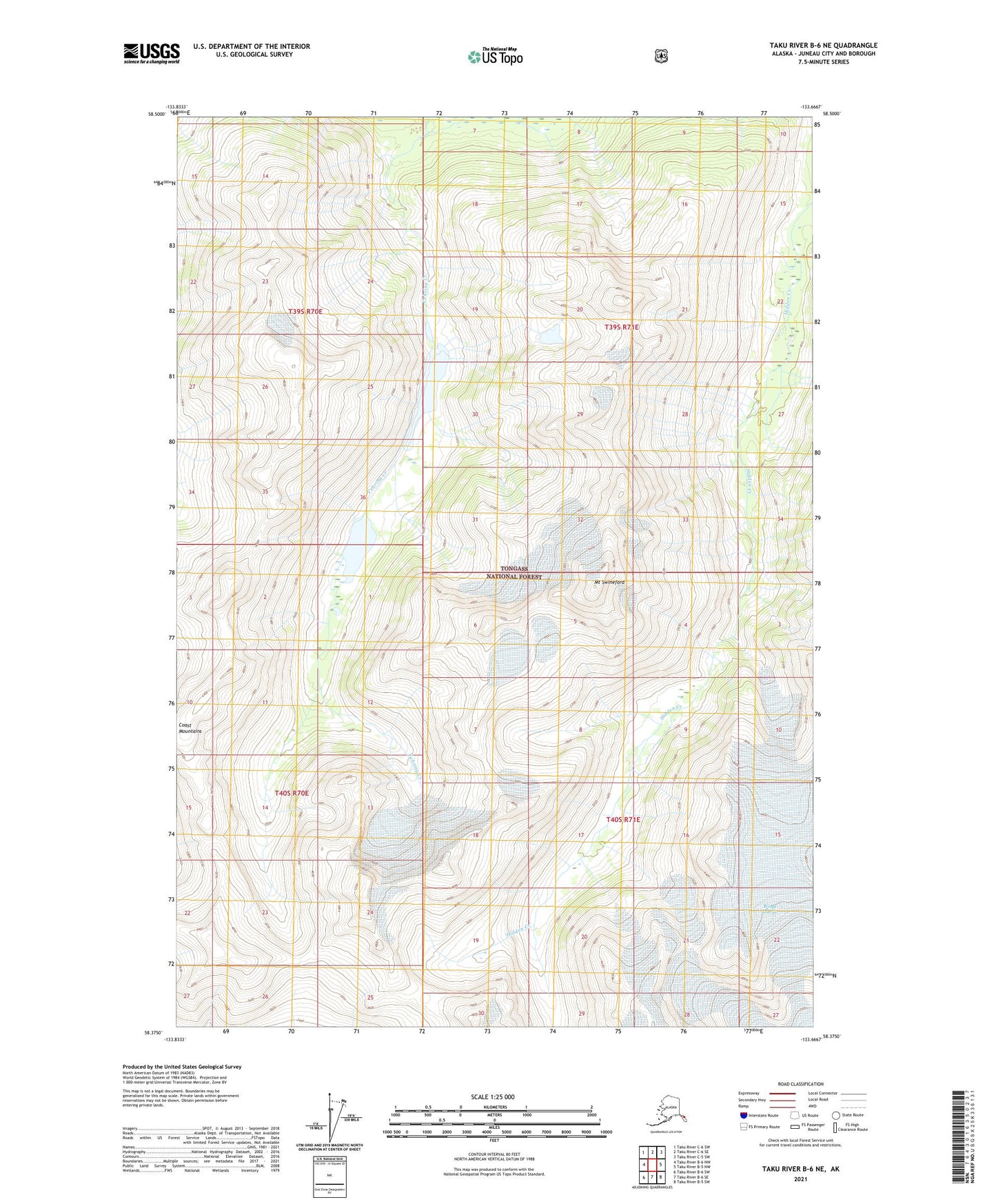 Taku River B-6 NE Alaska US Topo Map Image