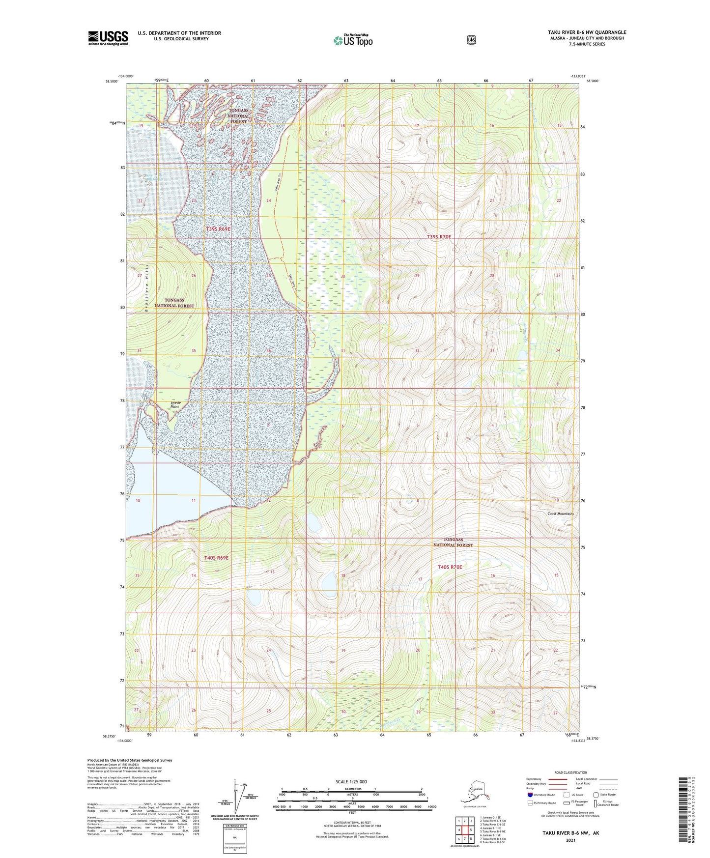 Taku River B-6 NW Alaska US Topo Map Image
