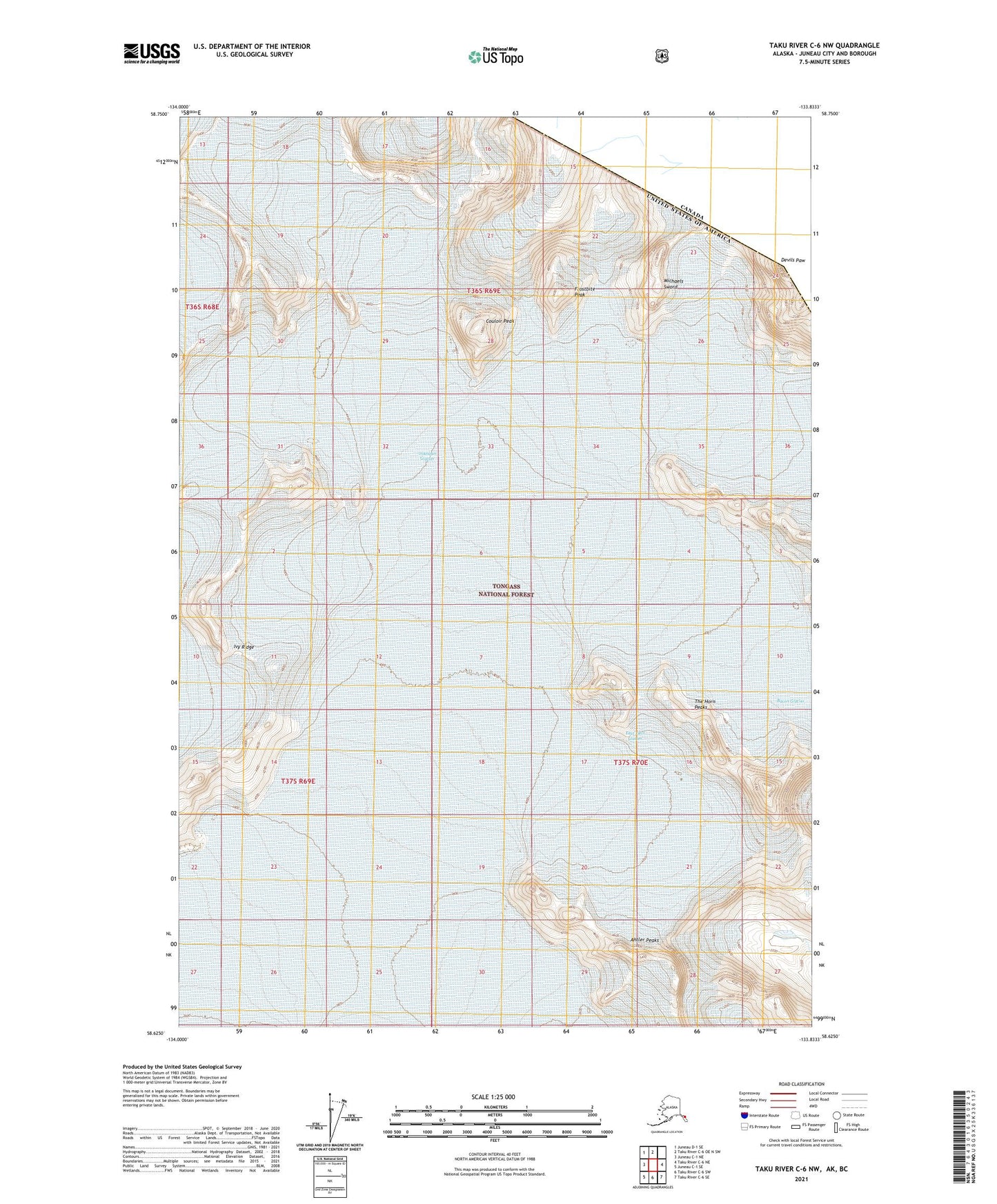 Taku River C-6 NW Alaska US Topo Map Image