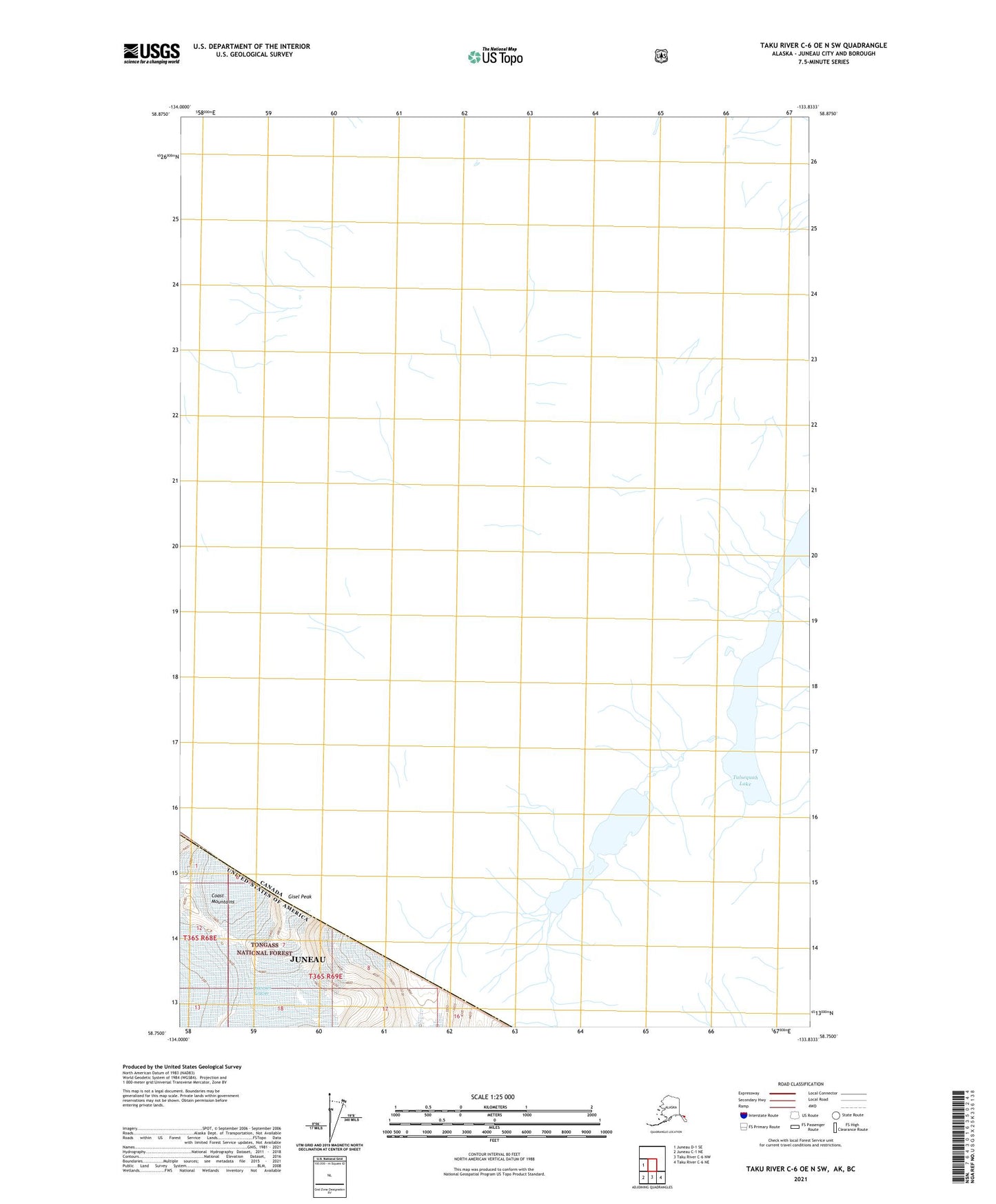 Taku River C-6 OE N SW Alaska US Topo Map Image