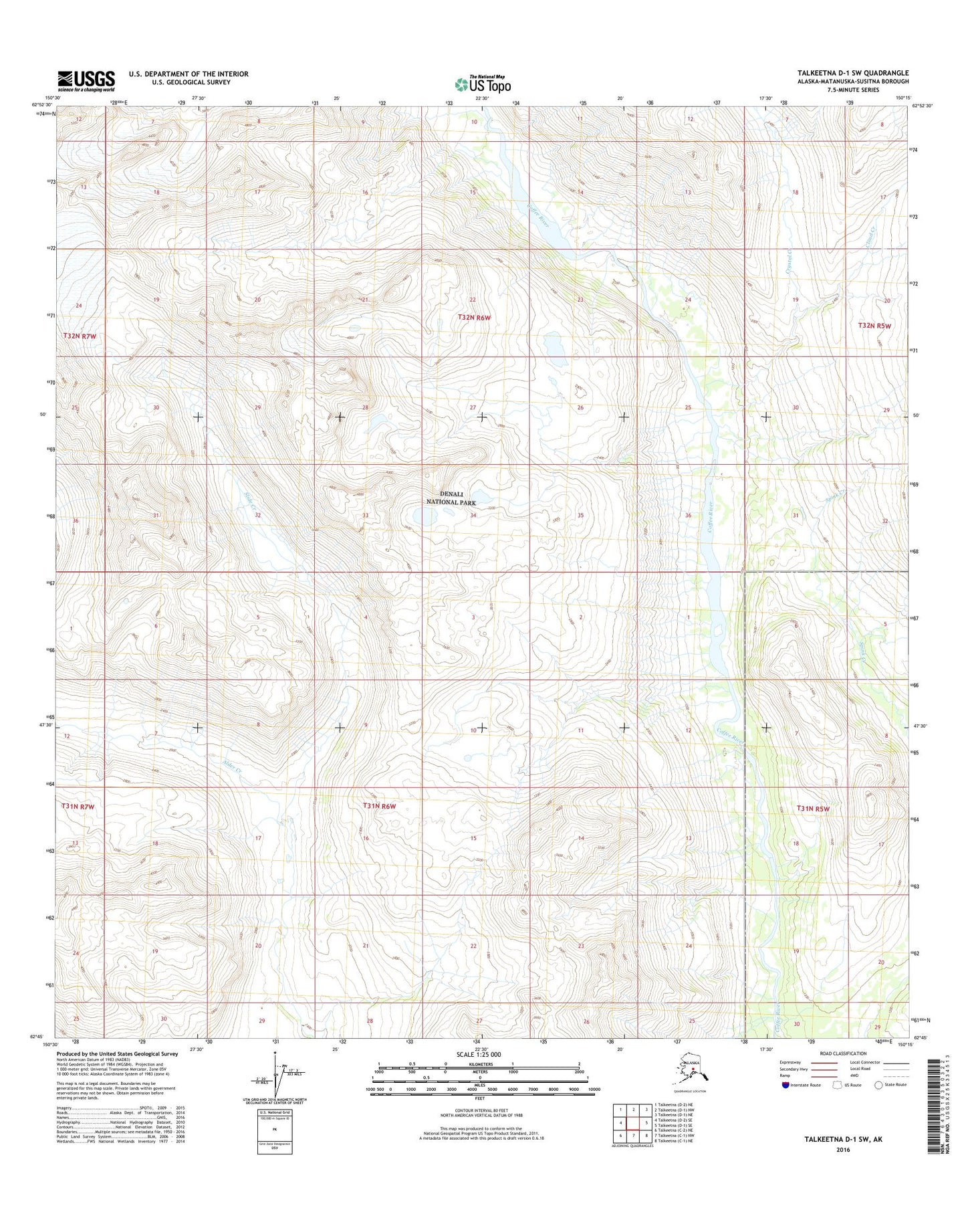 Talkeetna D-1 SW Alaska US Topo Map Image
