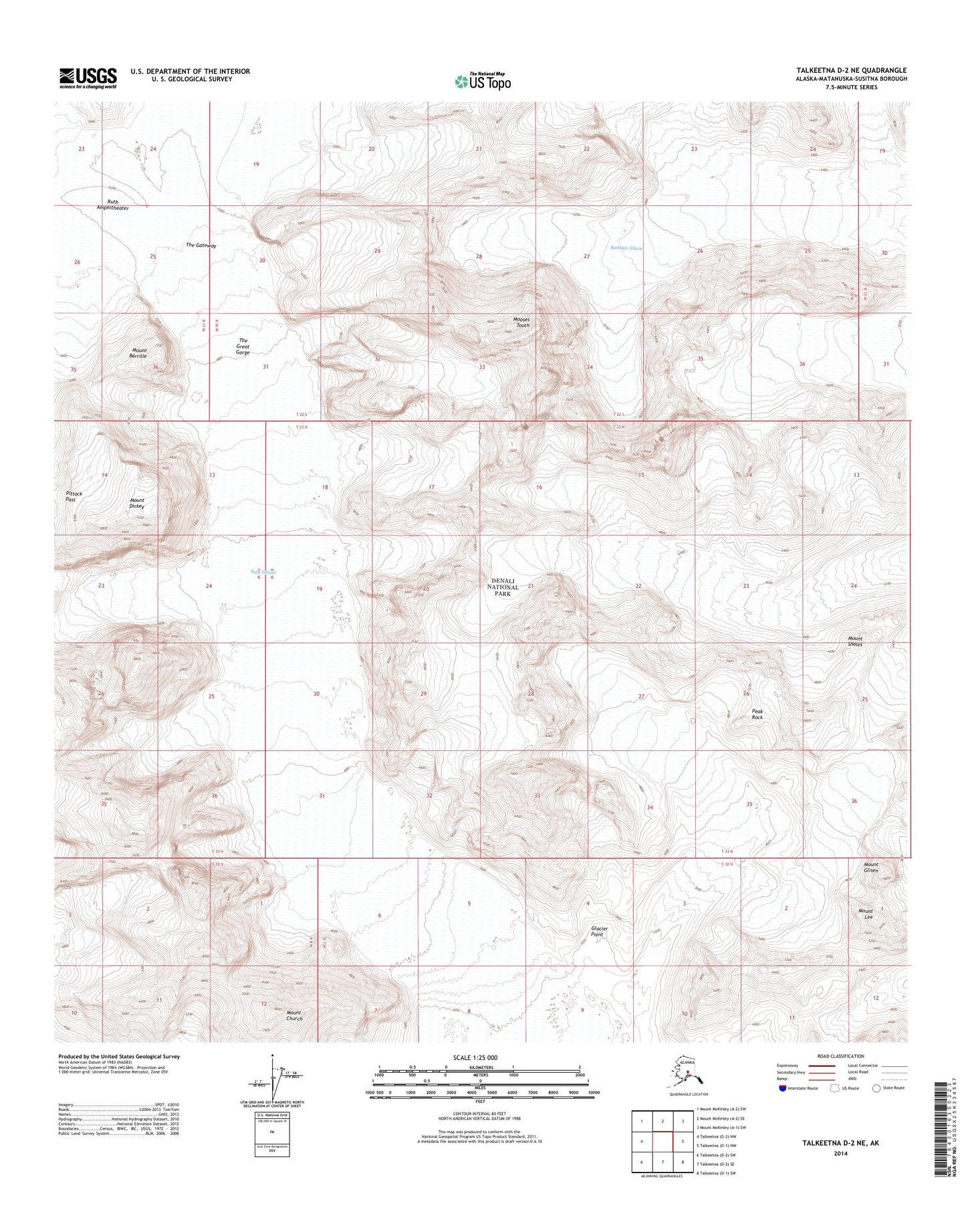 Talkeetna D-2 NE Alaska US Topo Map Image