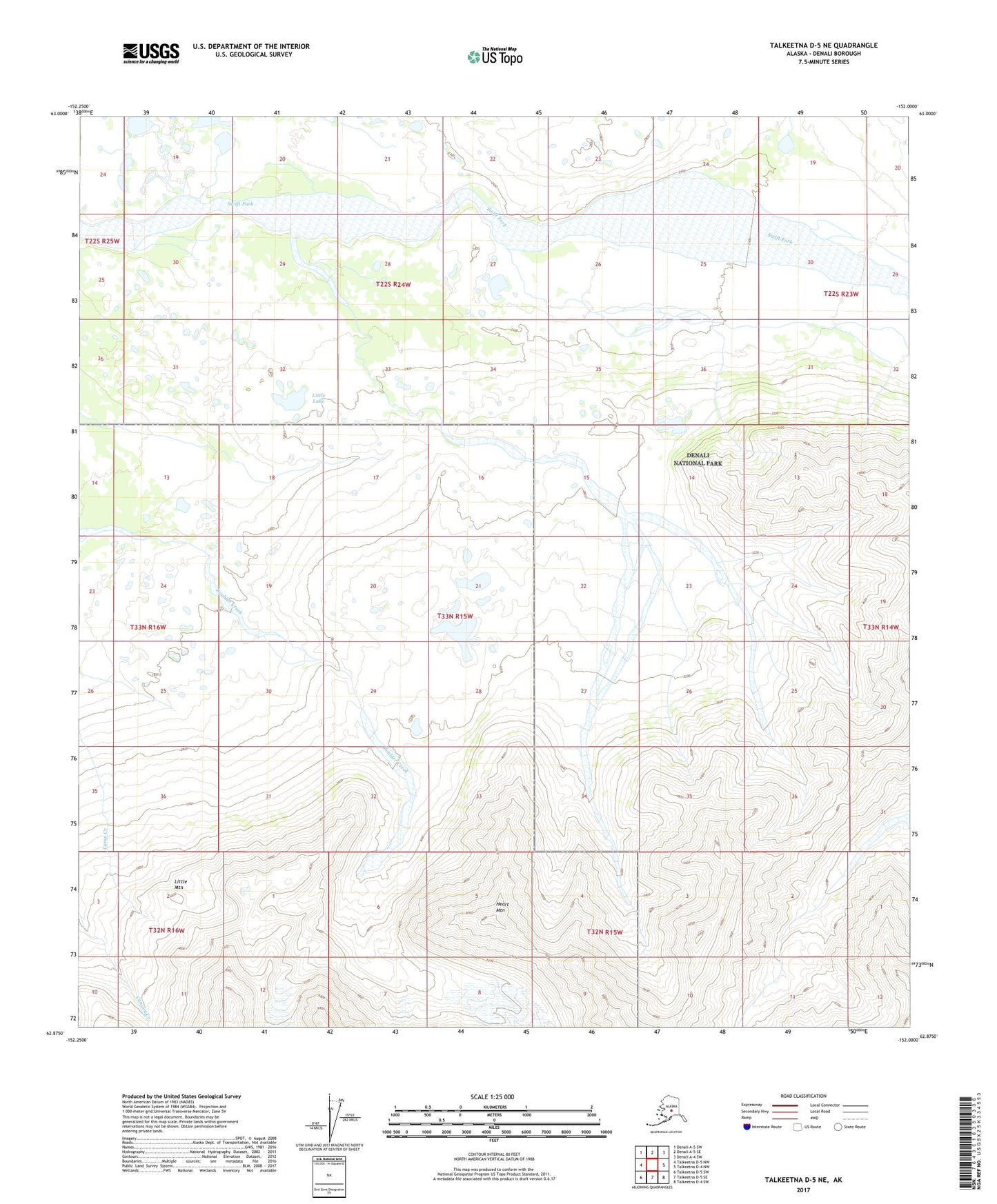 Talkeetna D-5 NE Alaska US Topo Map Image