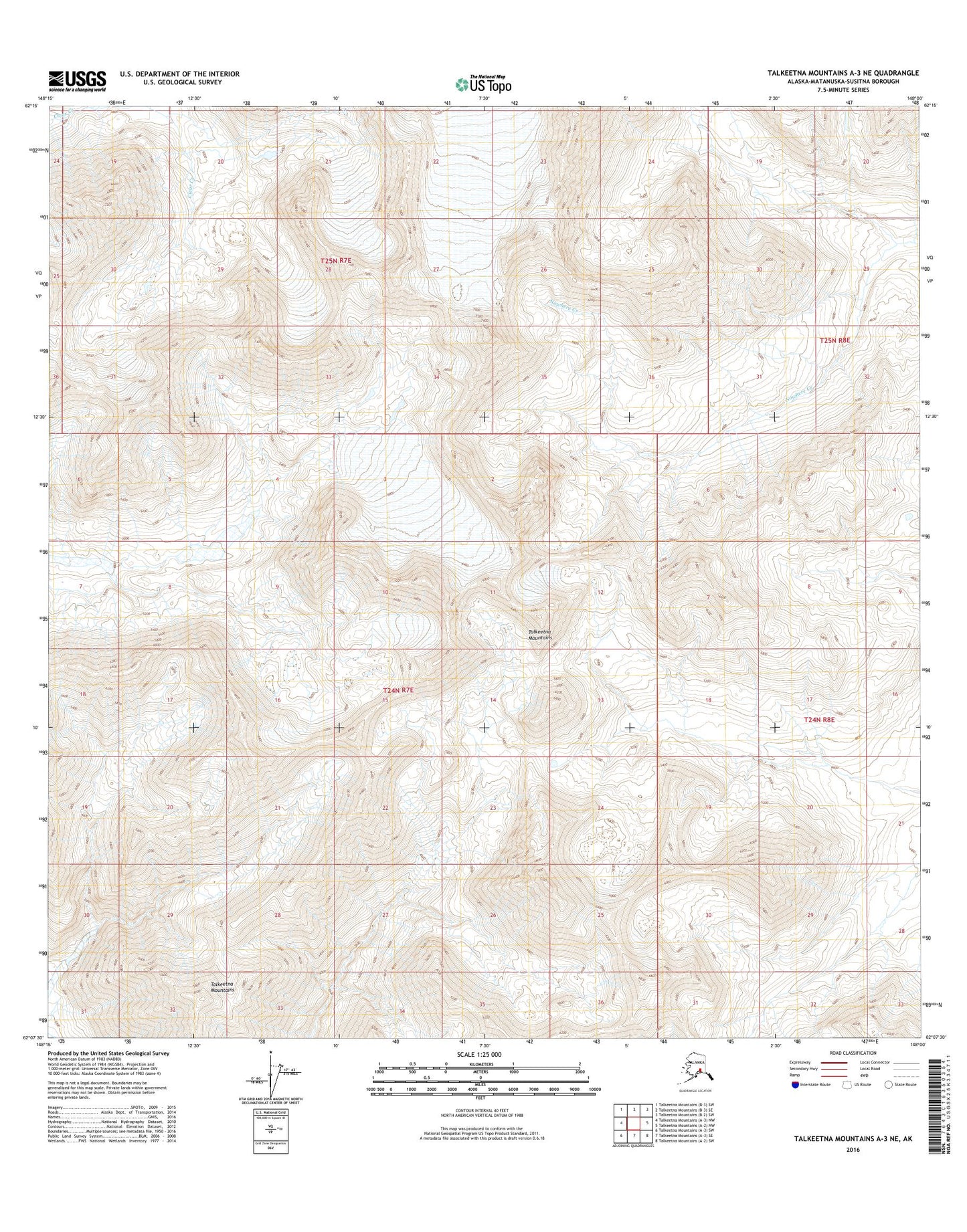 Talkeetna Mountains A-3 NE Alaska US Topo Map Image