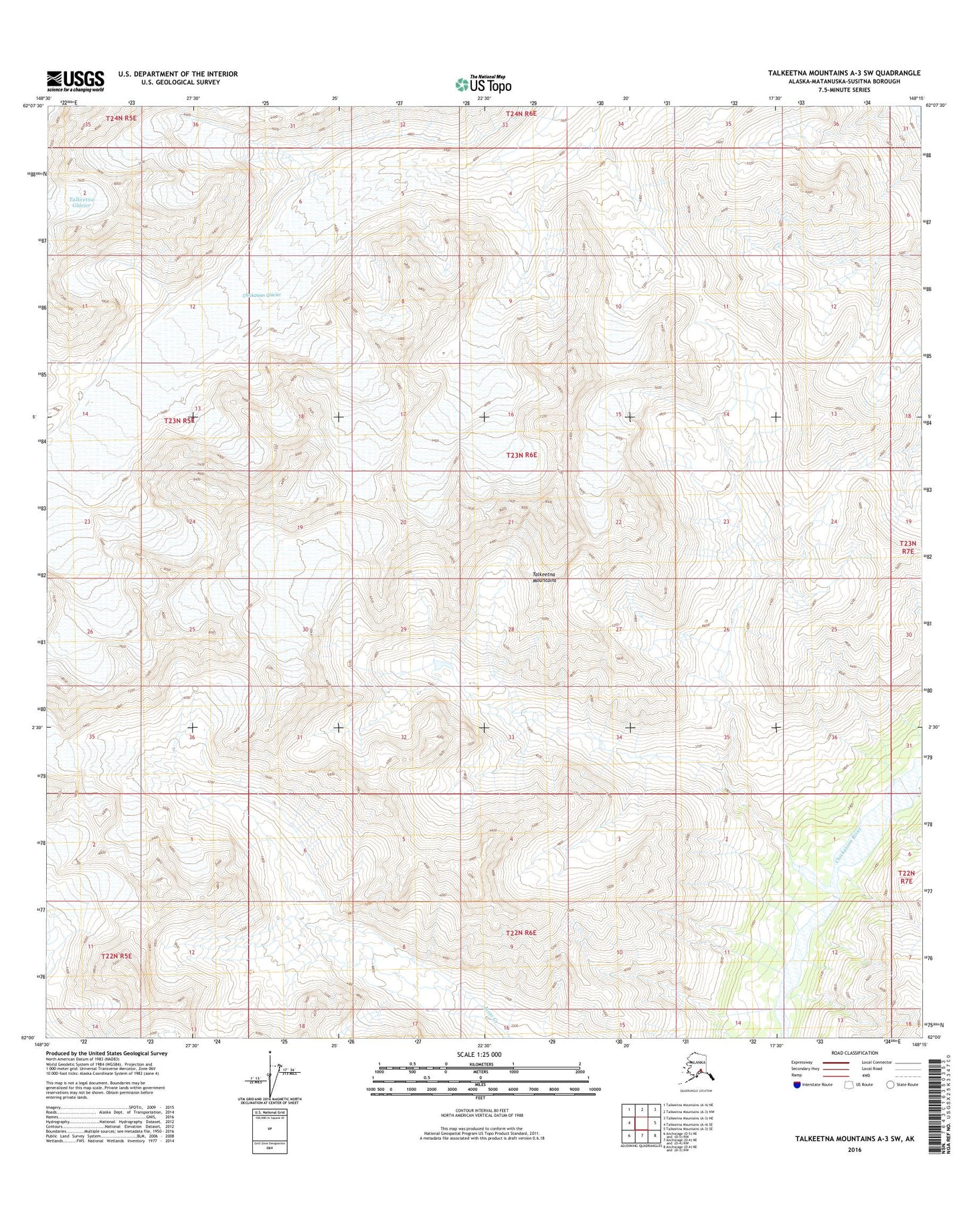 Talkeetna Mountains A-3 SW Alaska US Topo Map Image
