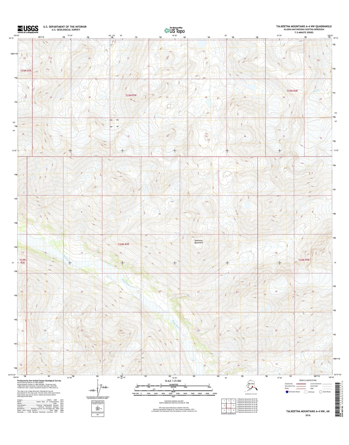 Talkeetna Mountains A-4 NW Alaska US Topo Map Image