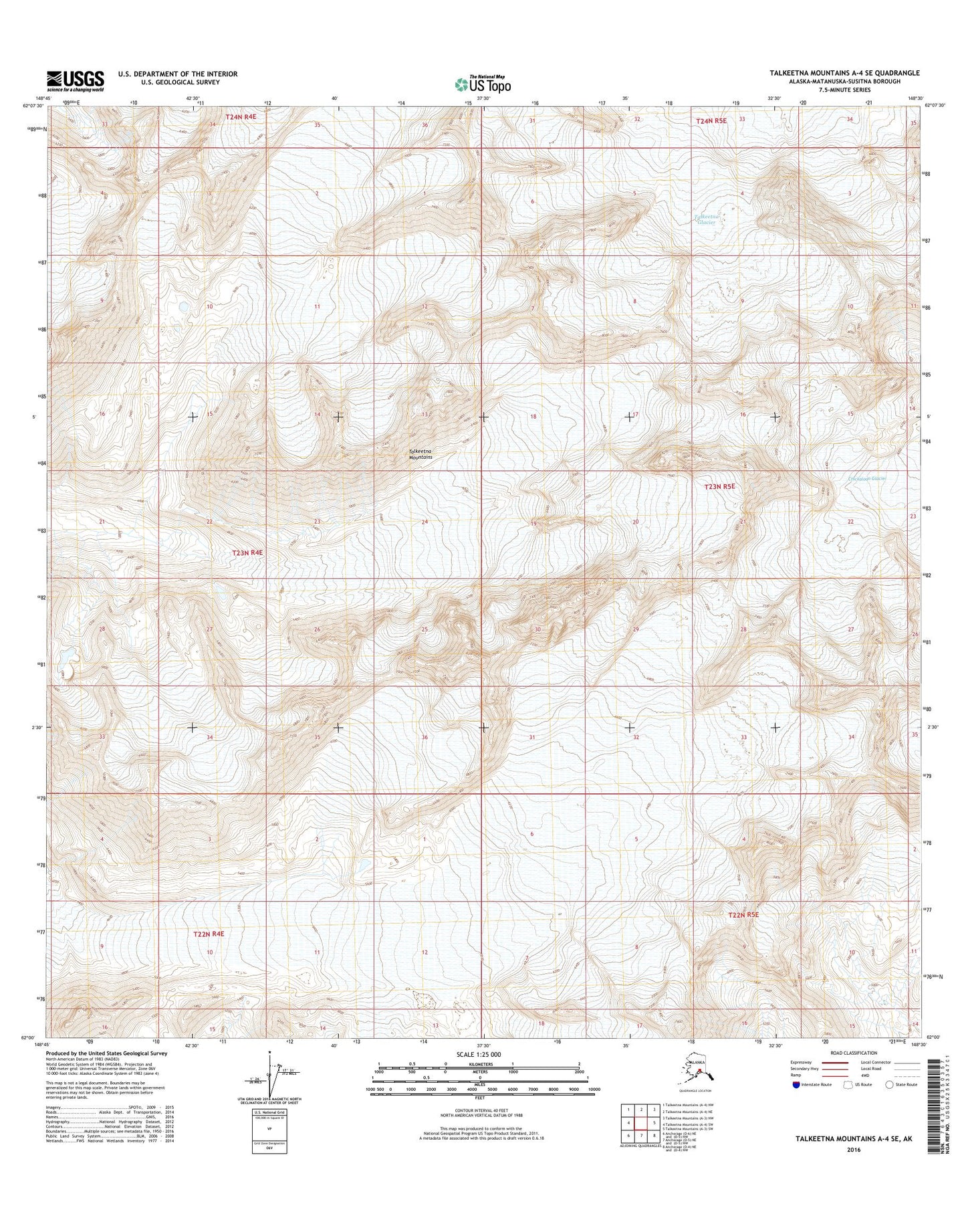 Talkeetna Mountains A-4 SE Alaska US Topo Map Image