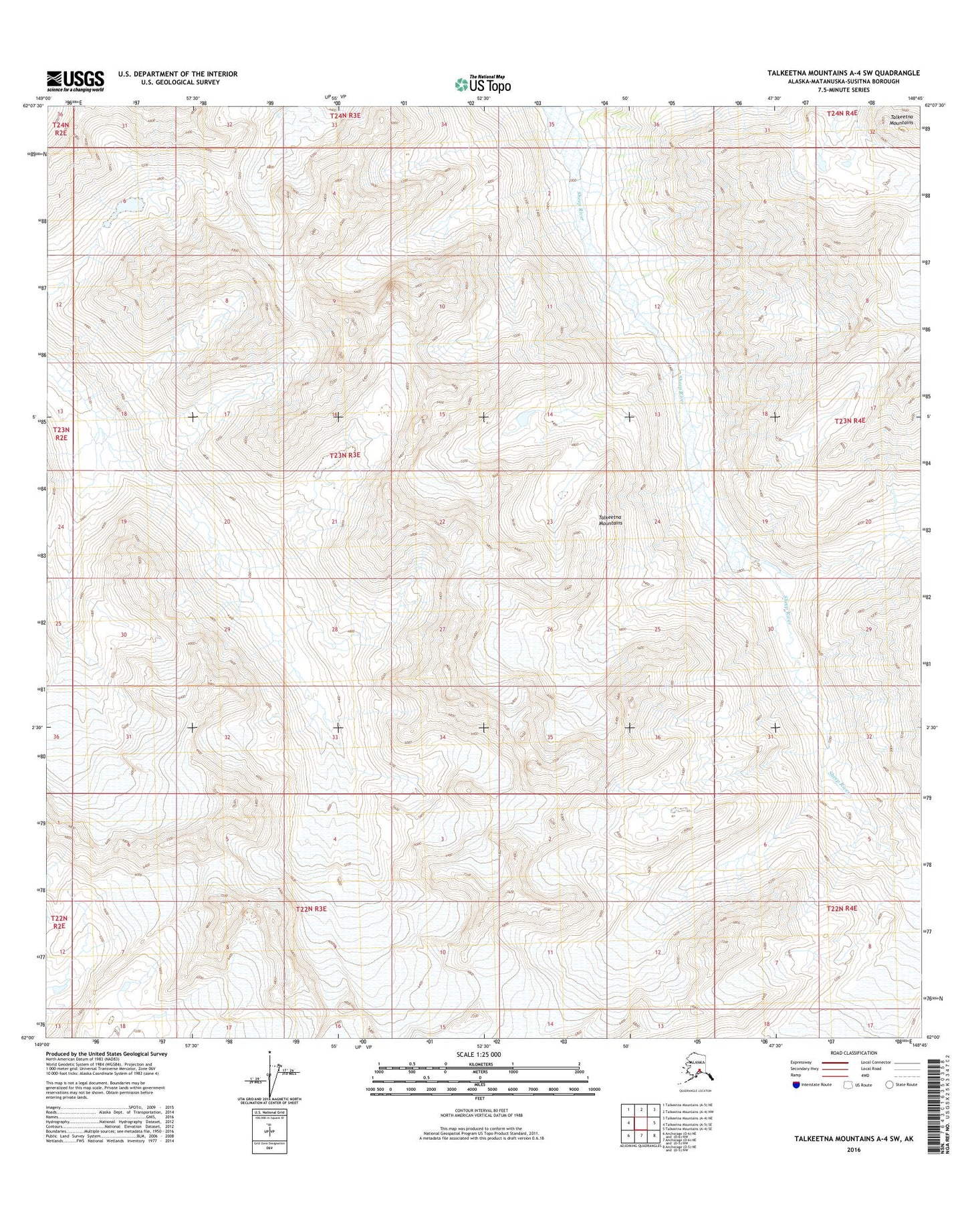 Talkeetna Mountains A-4 SW Alaska US Topo Map Image