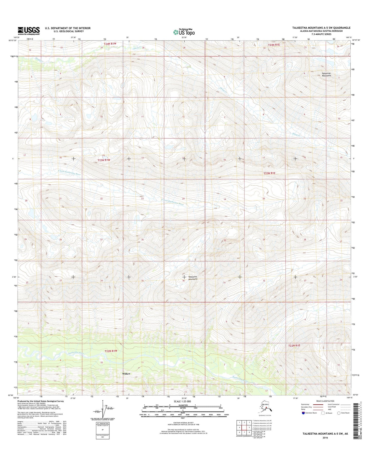 Talkeetna Mountains A-5 SW Alaska US Topo Map Image