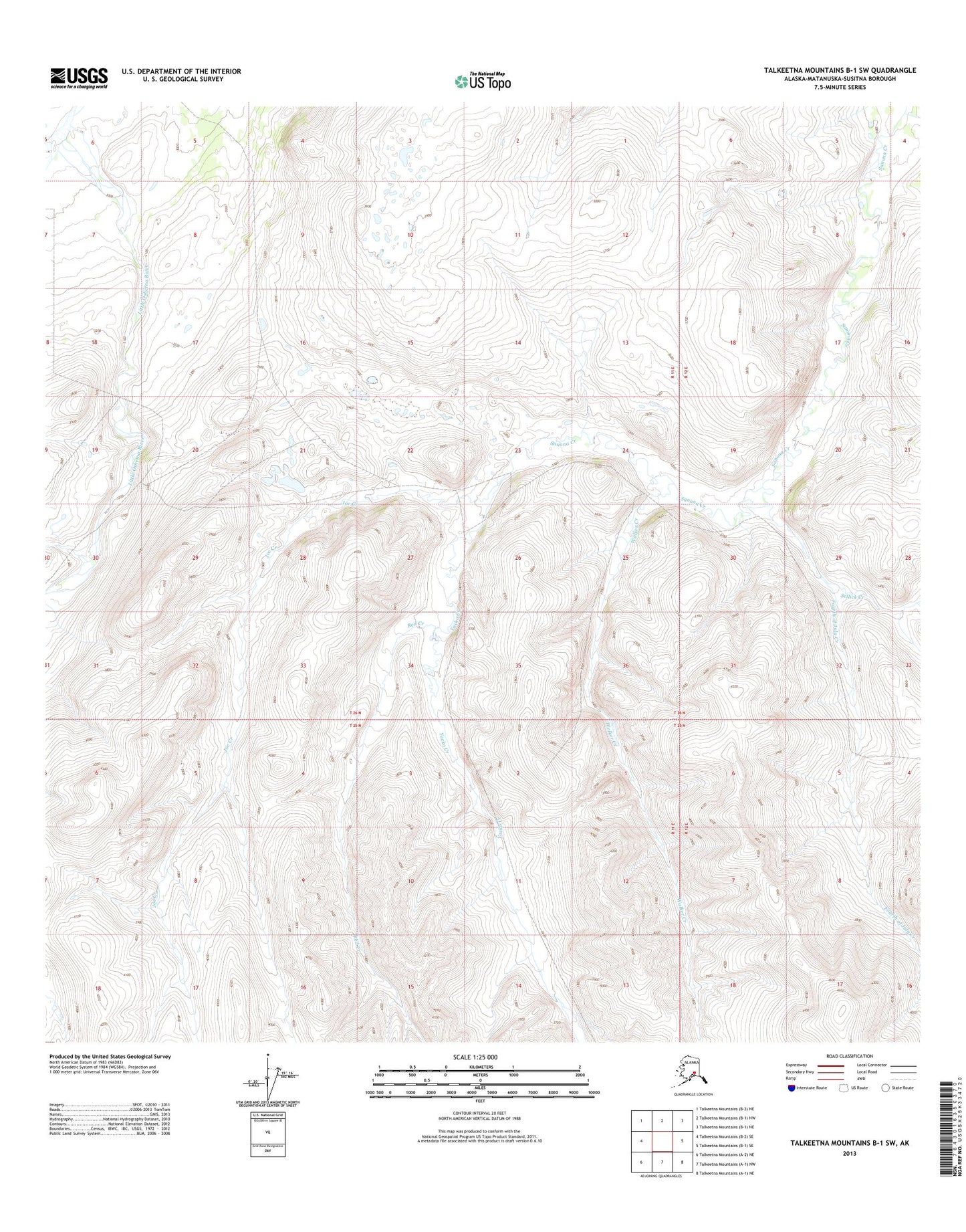 Talkeetna Mountains B-1 SW Alaska US Topo Map Image