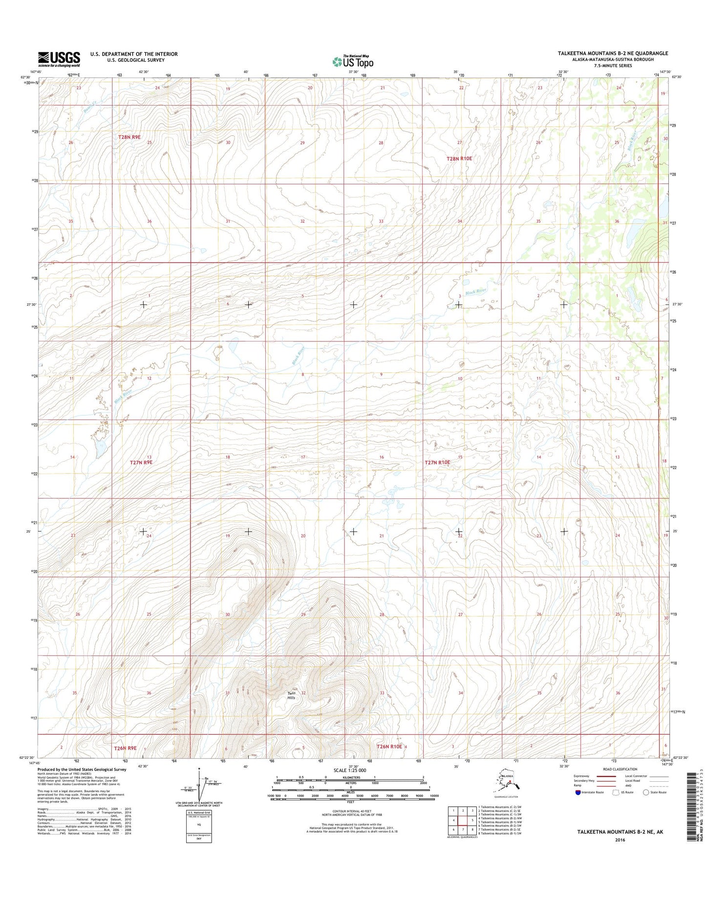 Talkeetna Mountains B-2 NE Alaska US Topo Map Image