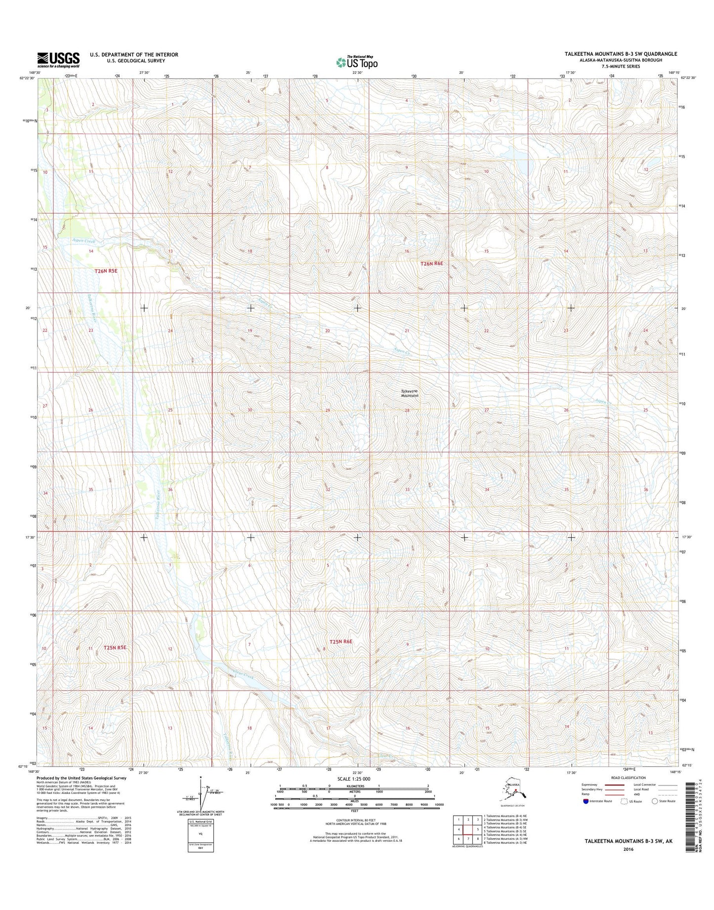Talkeetna Mountains B-3 SW Alaska US Topo Map Image