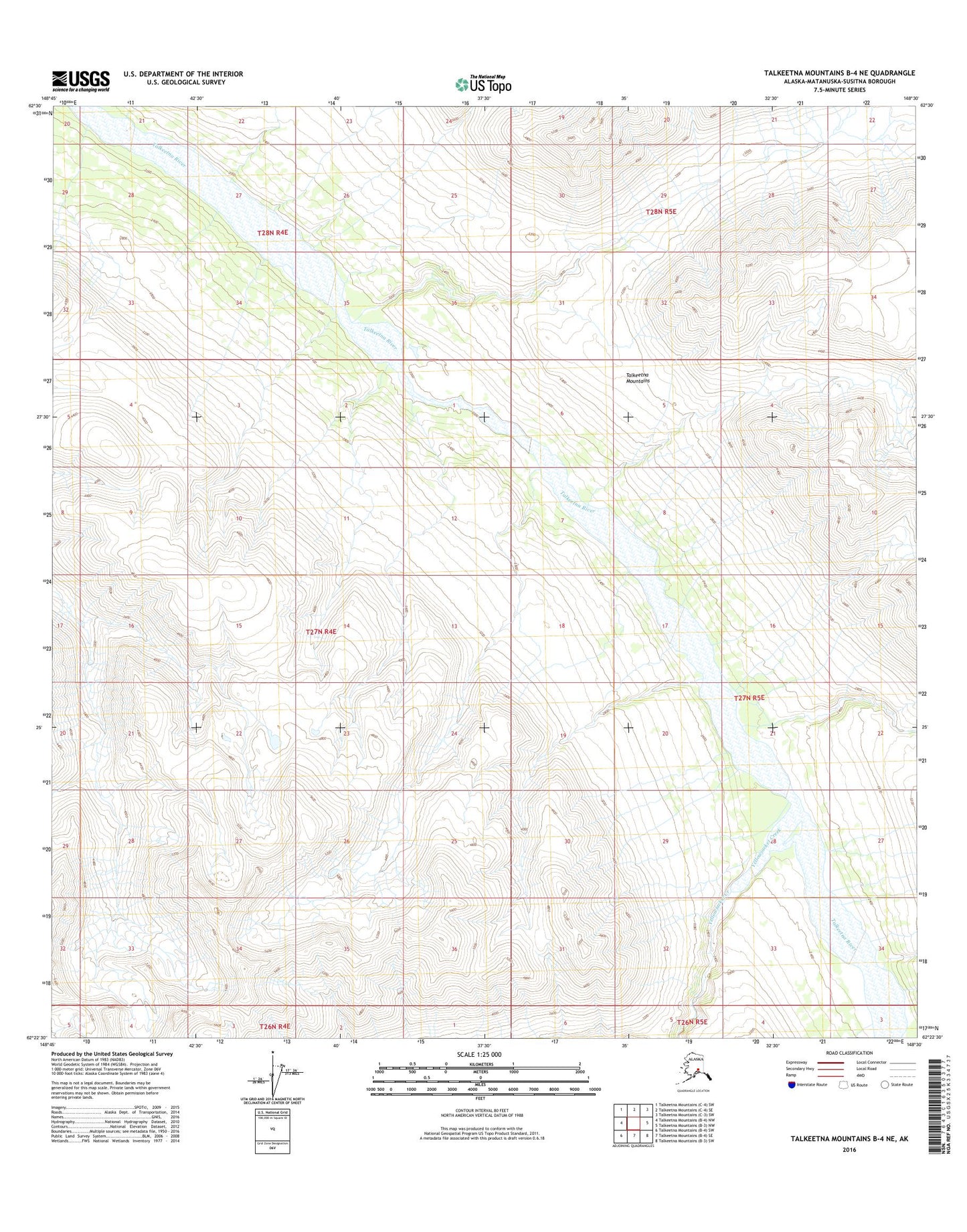 Talkeetna Mountains B-4 NE Alaska US Topo Map Image
