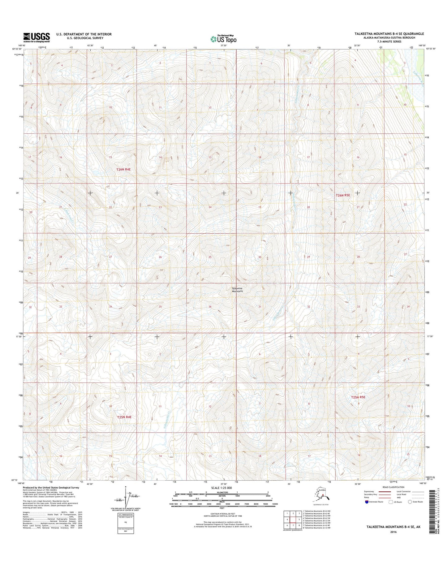 Talkeetna Mountains B-4 SE Alaska US Topo Map Image