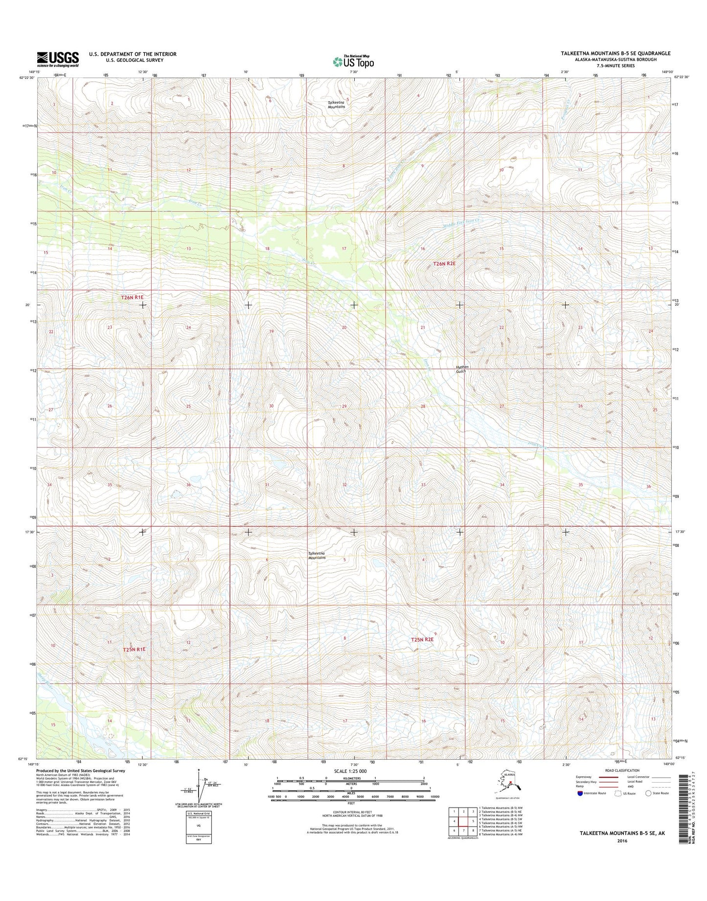 Talkeetna Mountains B-5 SE Alaska US Topo Map Image