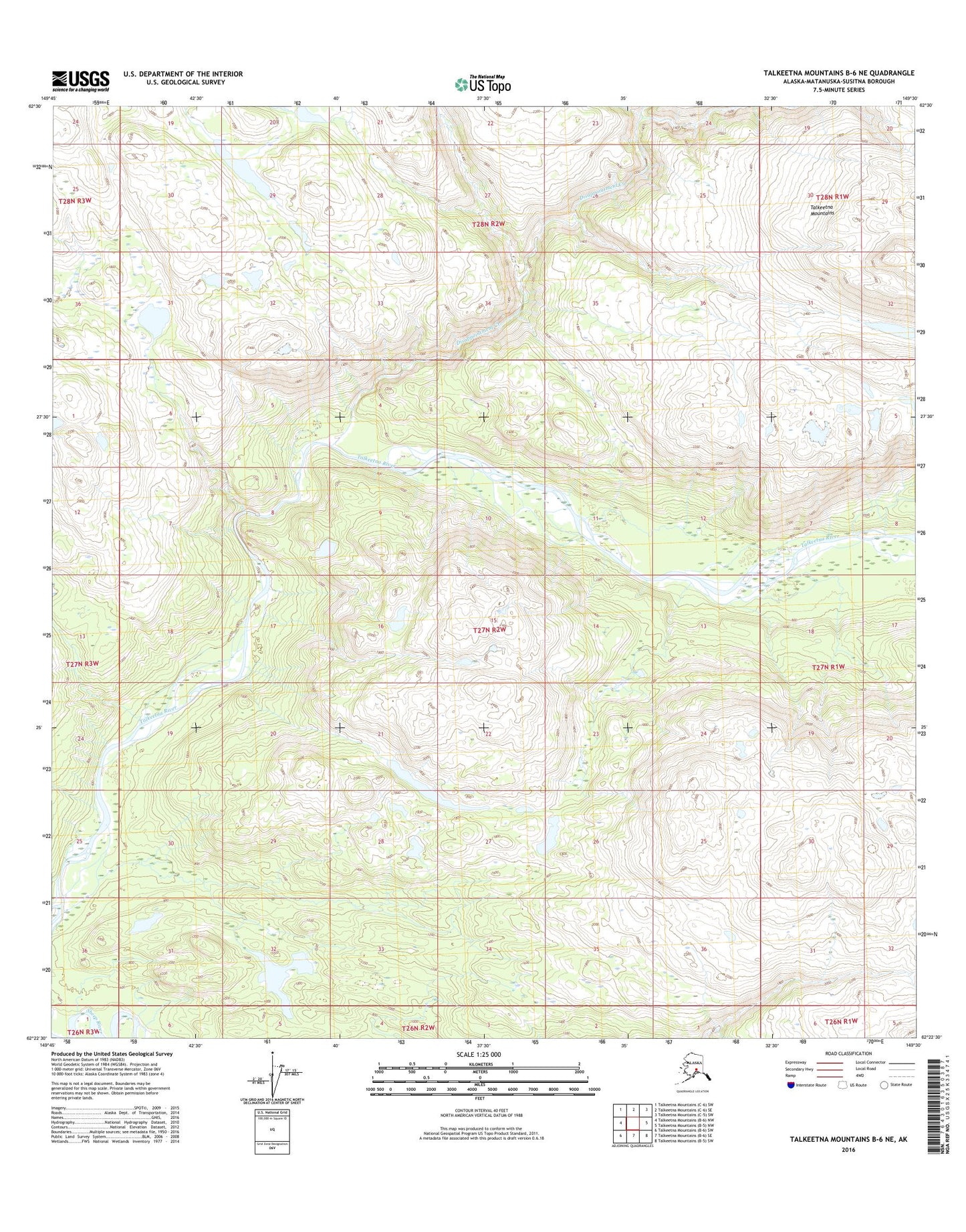 Talkeetna Mountains B-6 NE Alaska US Topo Map Image