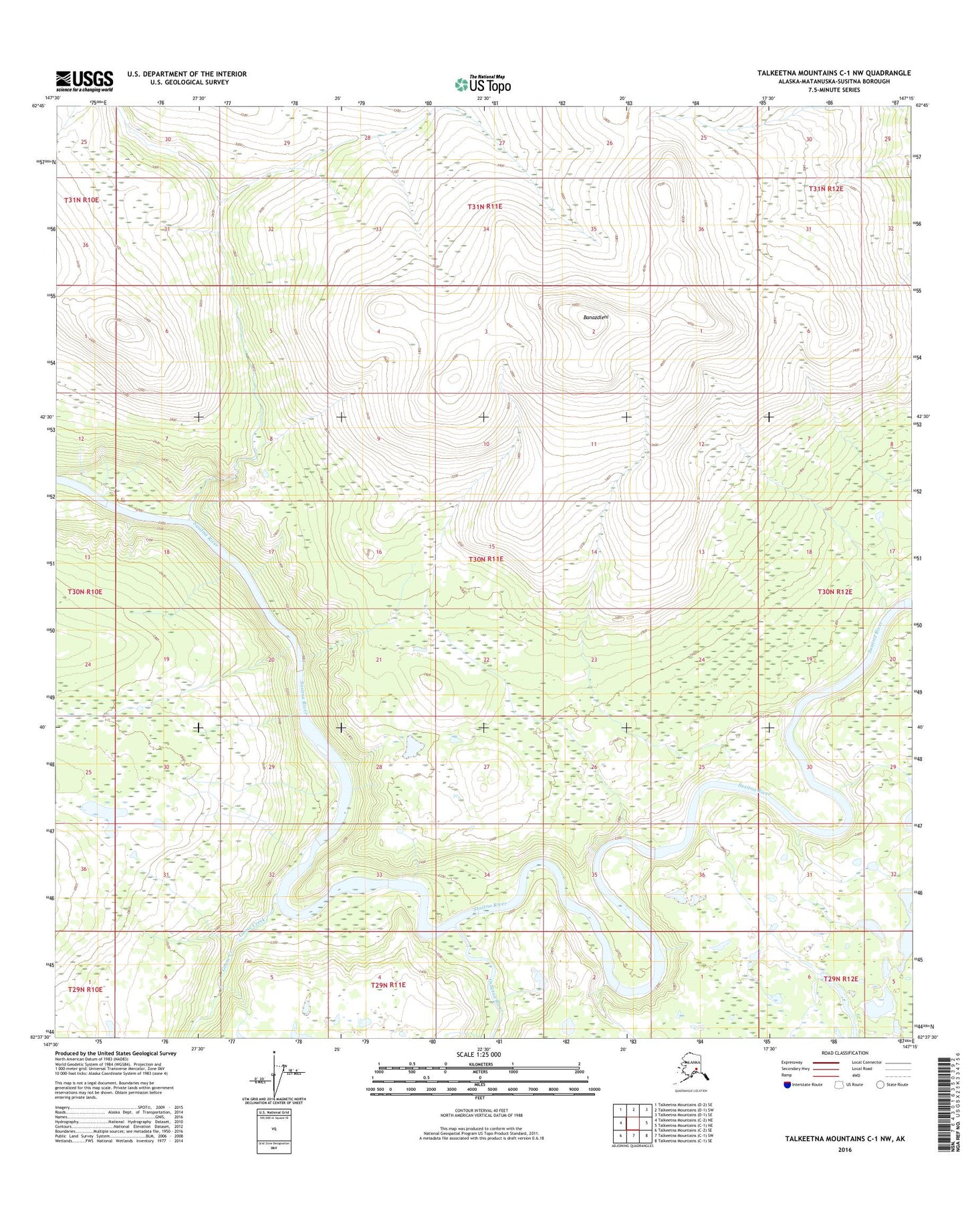 Talkeetna Mountains C-1 NW Alaska US Topo Map Image