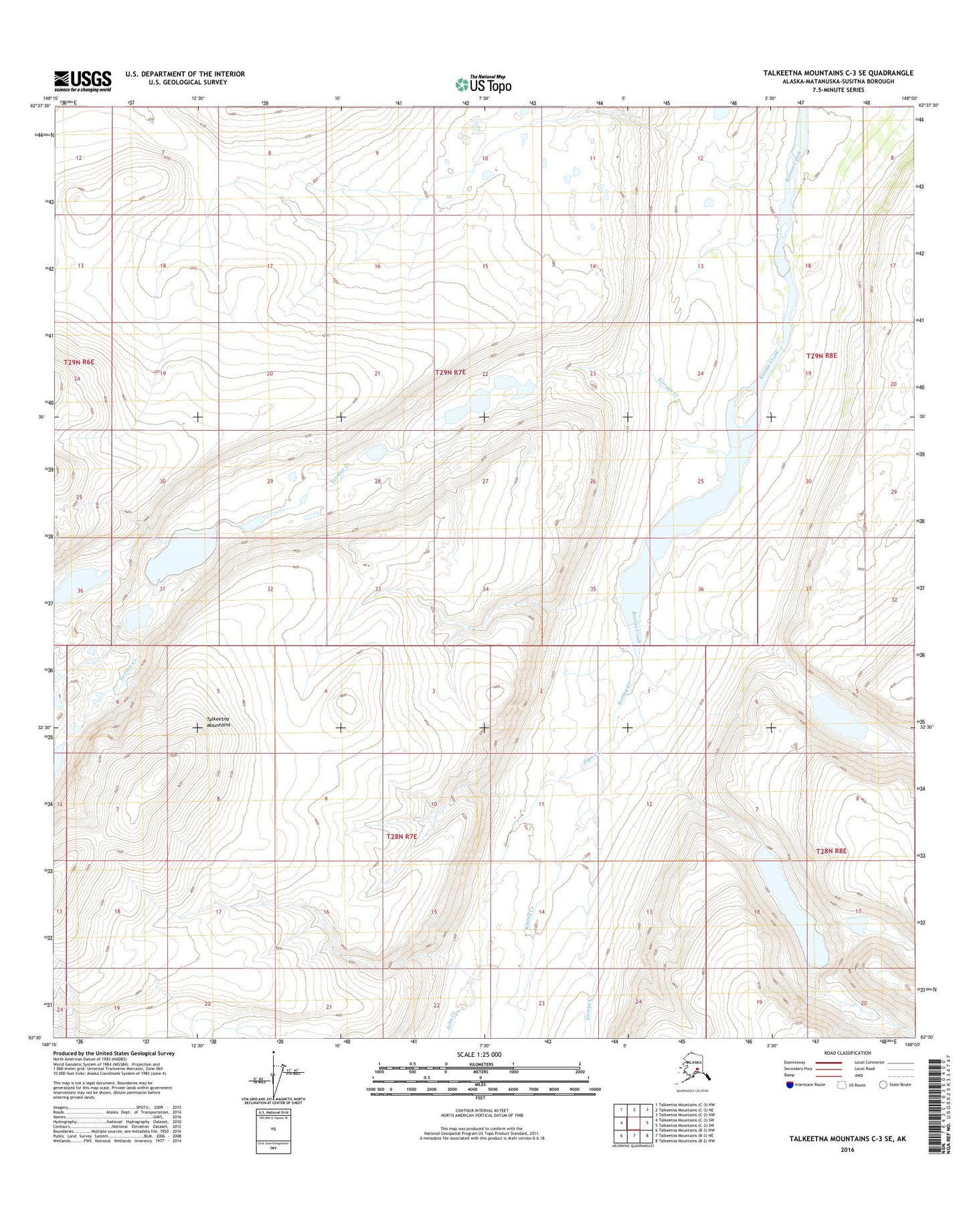 Talkeetna Mountains C-3 SE Alaska US Topo Map Image