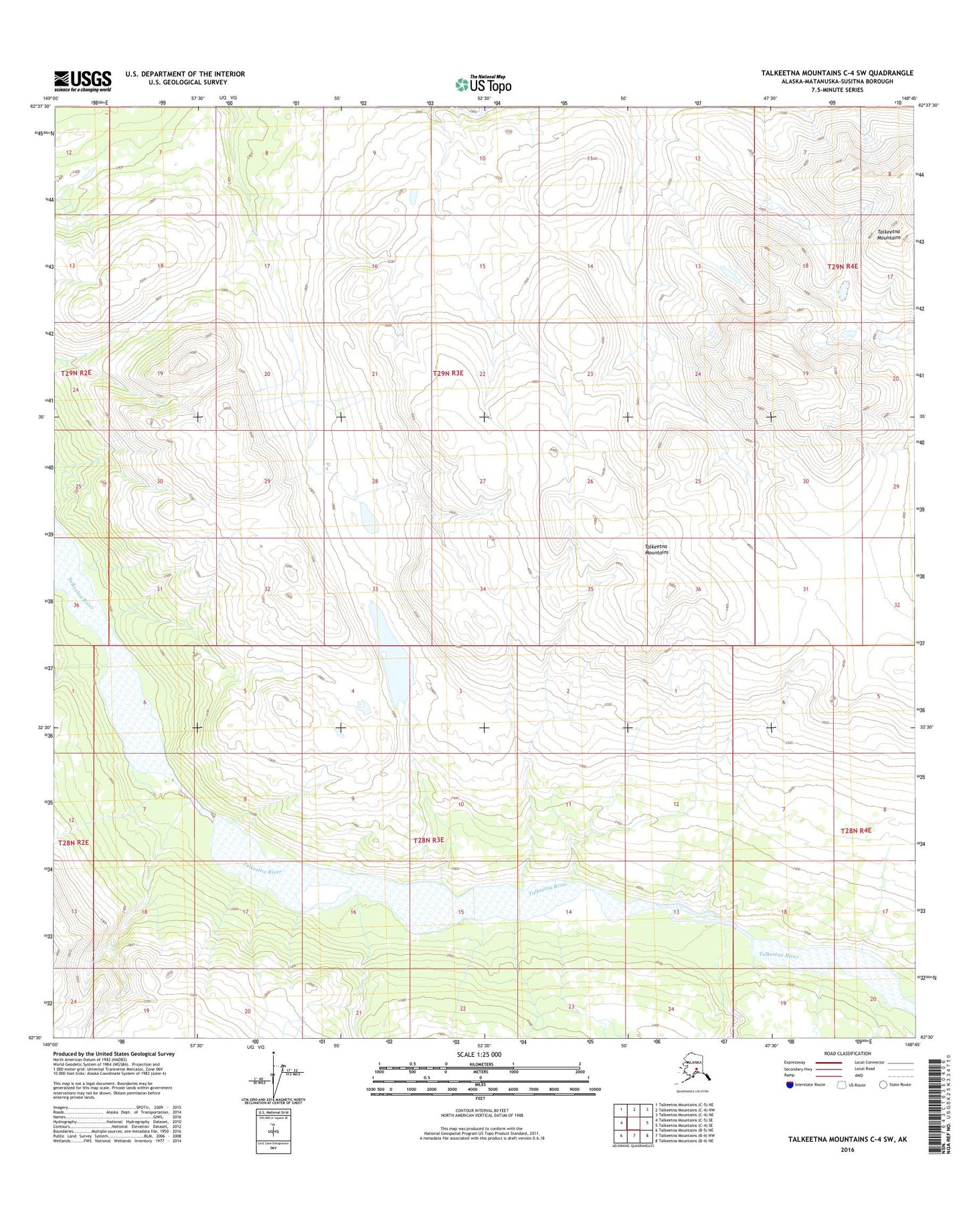 Talkeetna Mountains C-4 SW Alaska US Topo Map Image