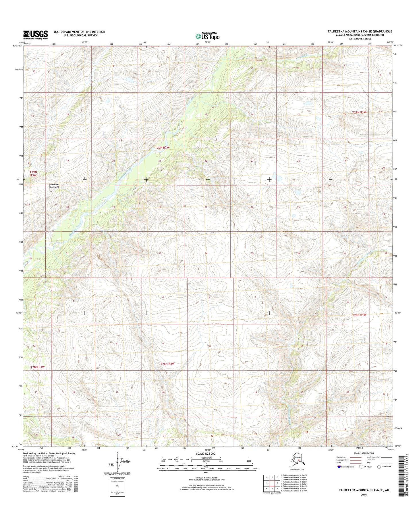 Talkeetna Mountains C-6 SE Alaska US Topo Map Image