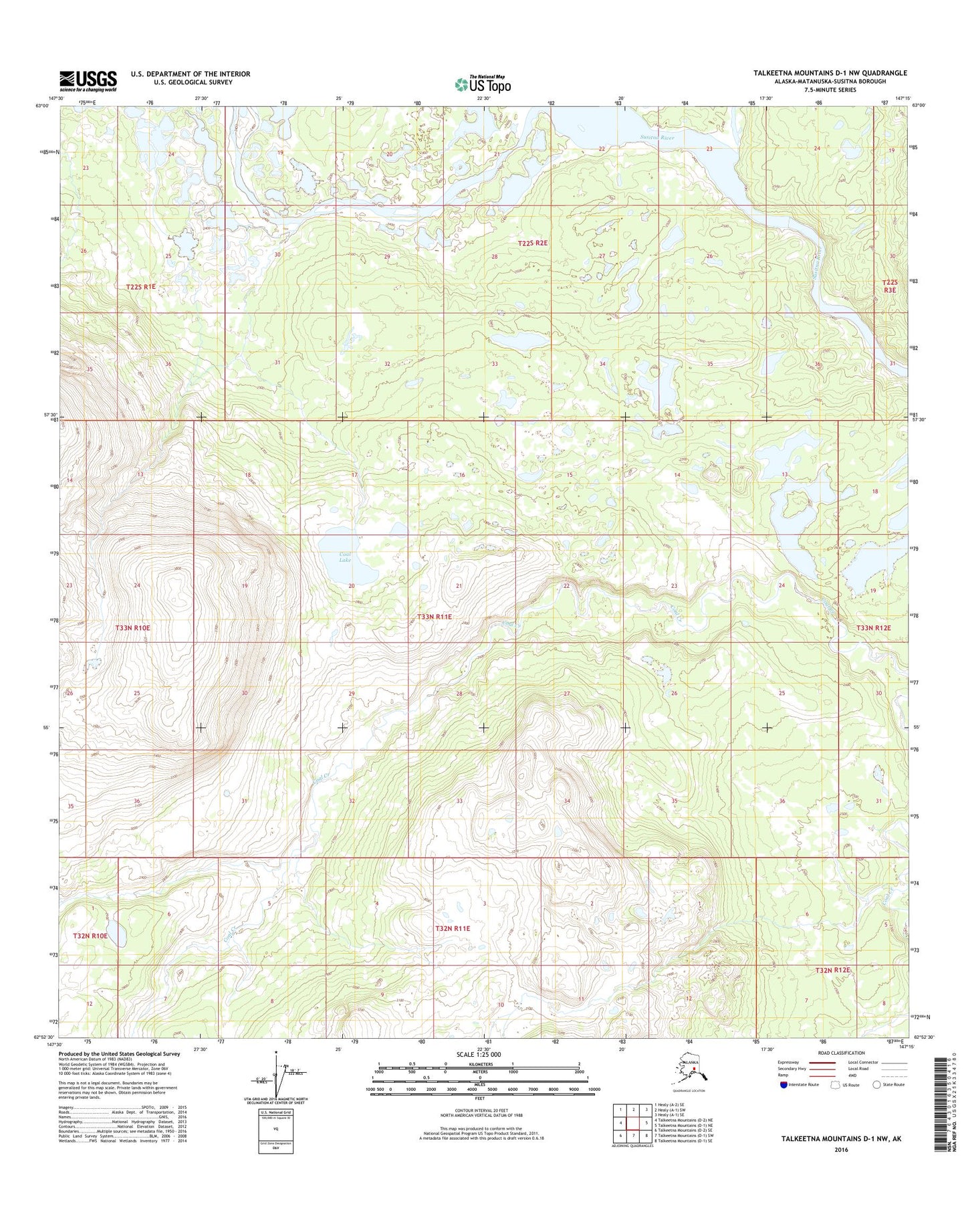 Talkeetna Mountains D-1 NW Alaska US Topo Map Image