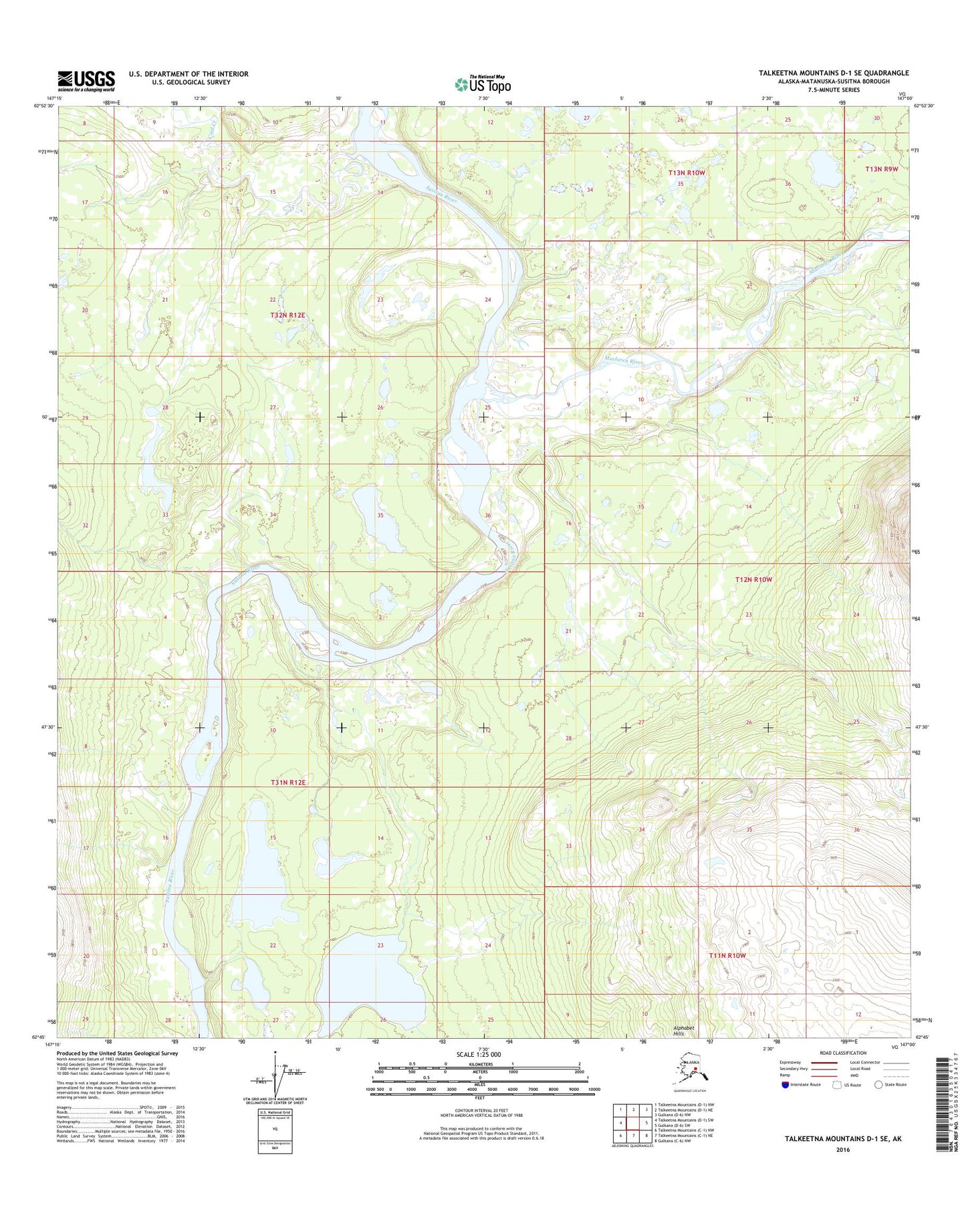 Talkeetna Mountains D-1 SE Alaska US Topo Map Image