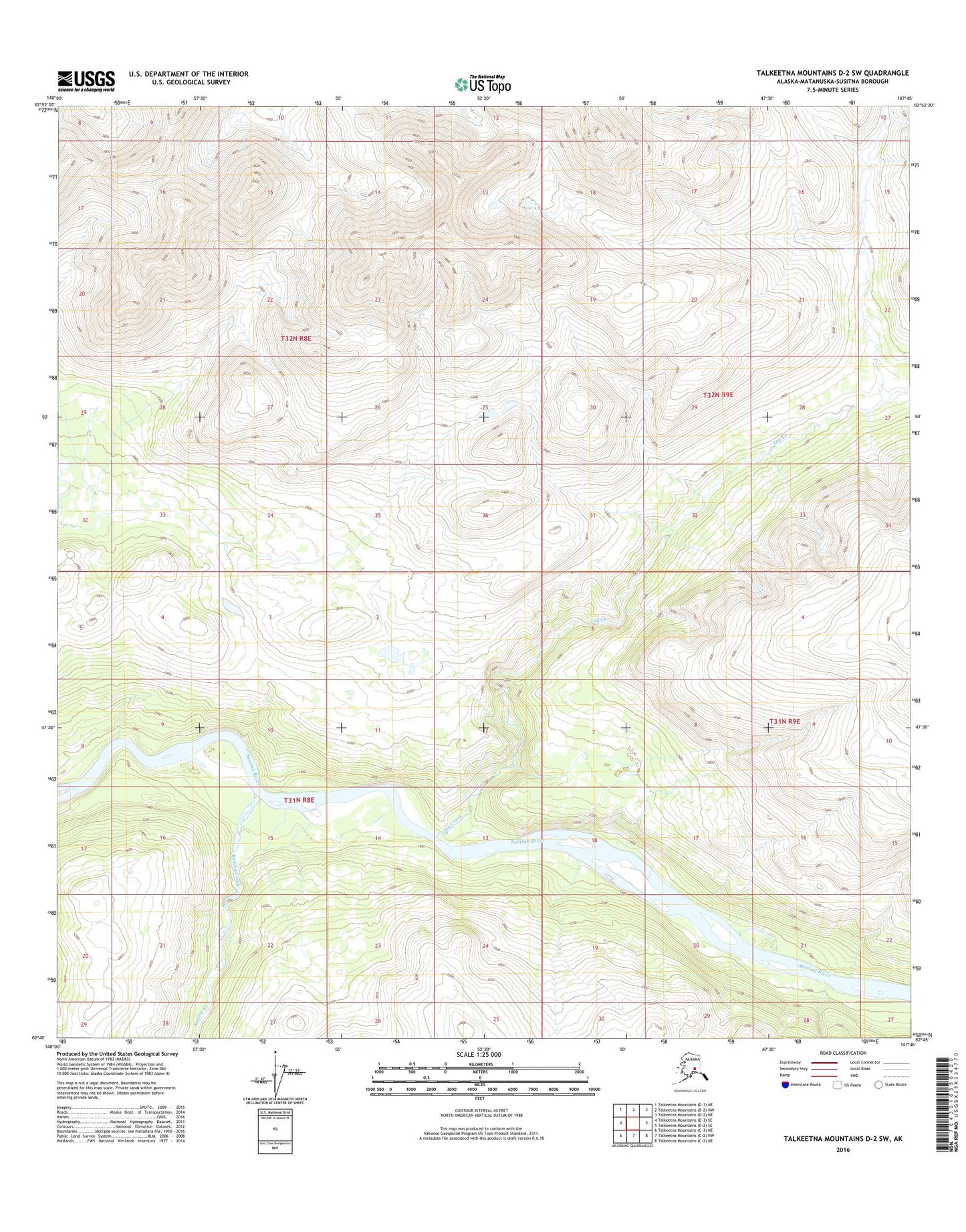 Talkeetna Mountains D-2 SW Alaska US Topo Map Image