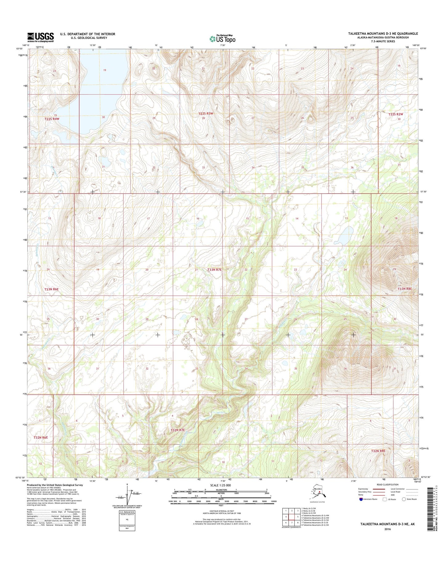 Talkeetna Mountains D-3 NE Alaska US Topo Map Image