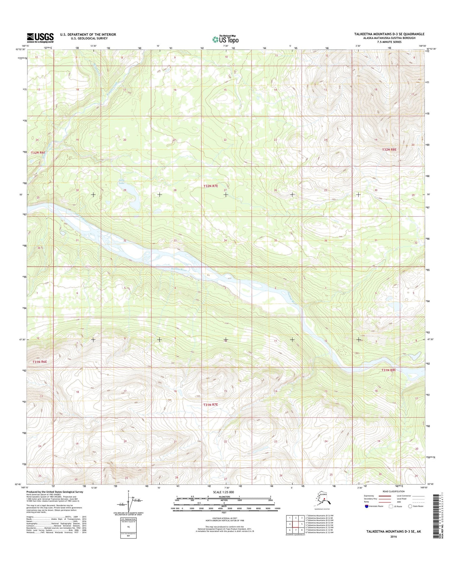 Talkeetna Mountains D-3 SE Alaska US Topo Map Image