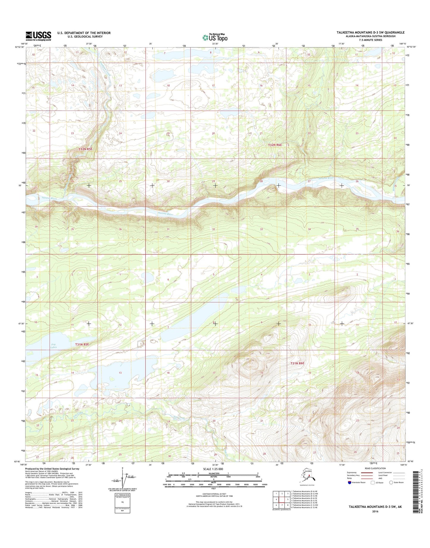 Talkeetna Mountains D-3 SW Alaska US Topo Map Image