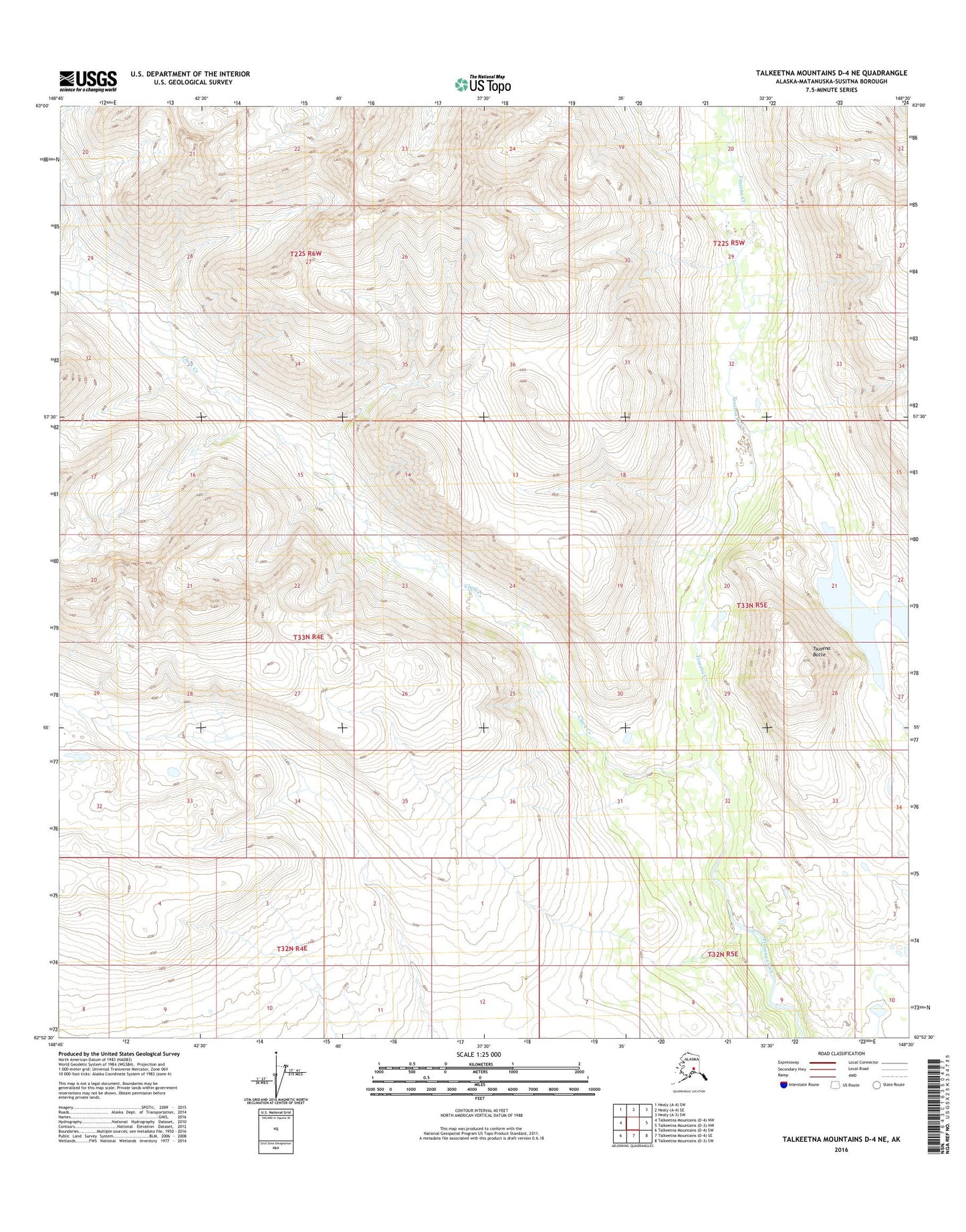 Talkeetna Mountains D-4 NE Alaska US Topo Map Image
