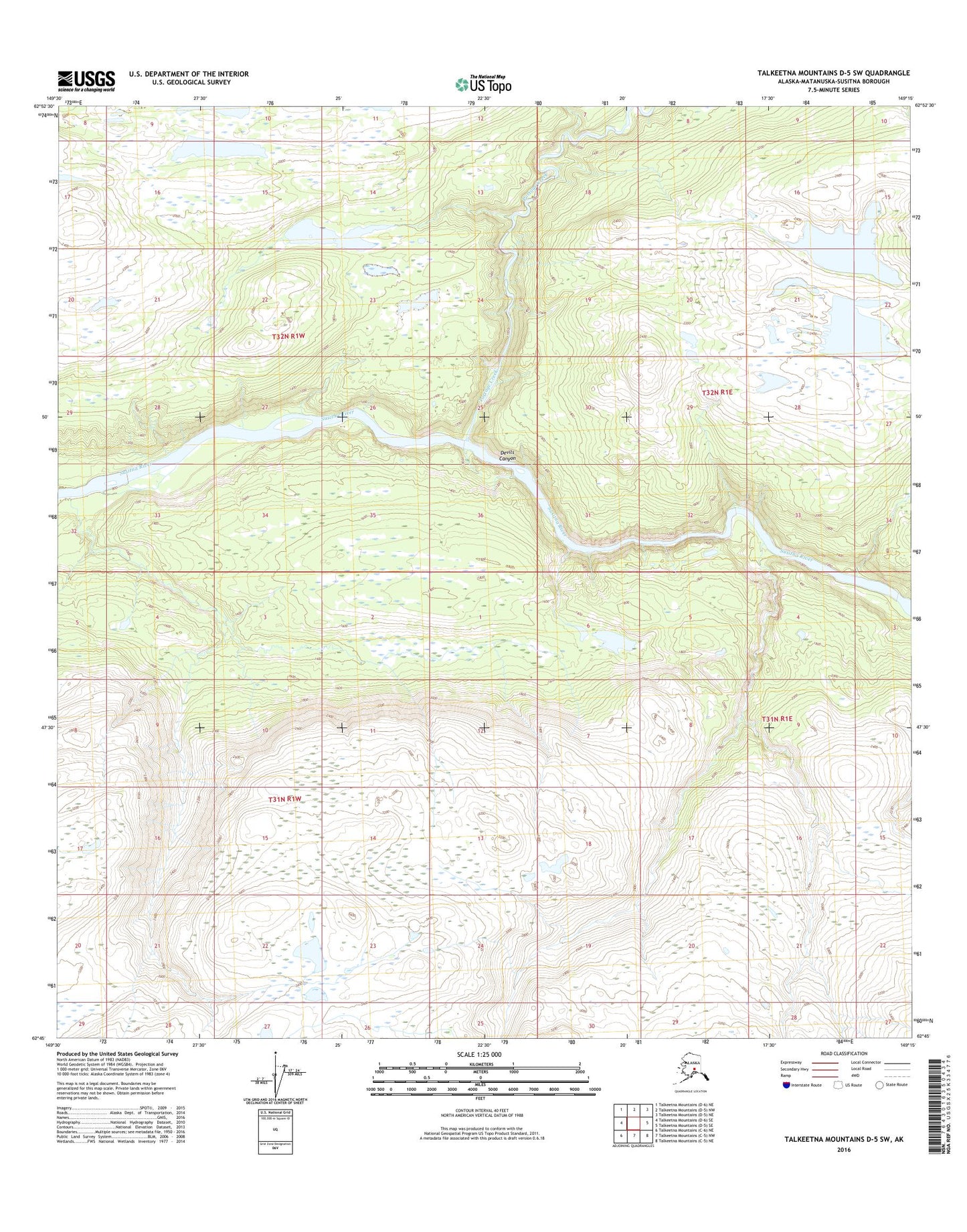 Talkeetna Mountains D-5 SW Alaska US Topo Map Image