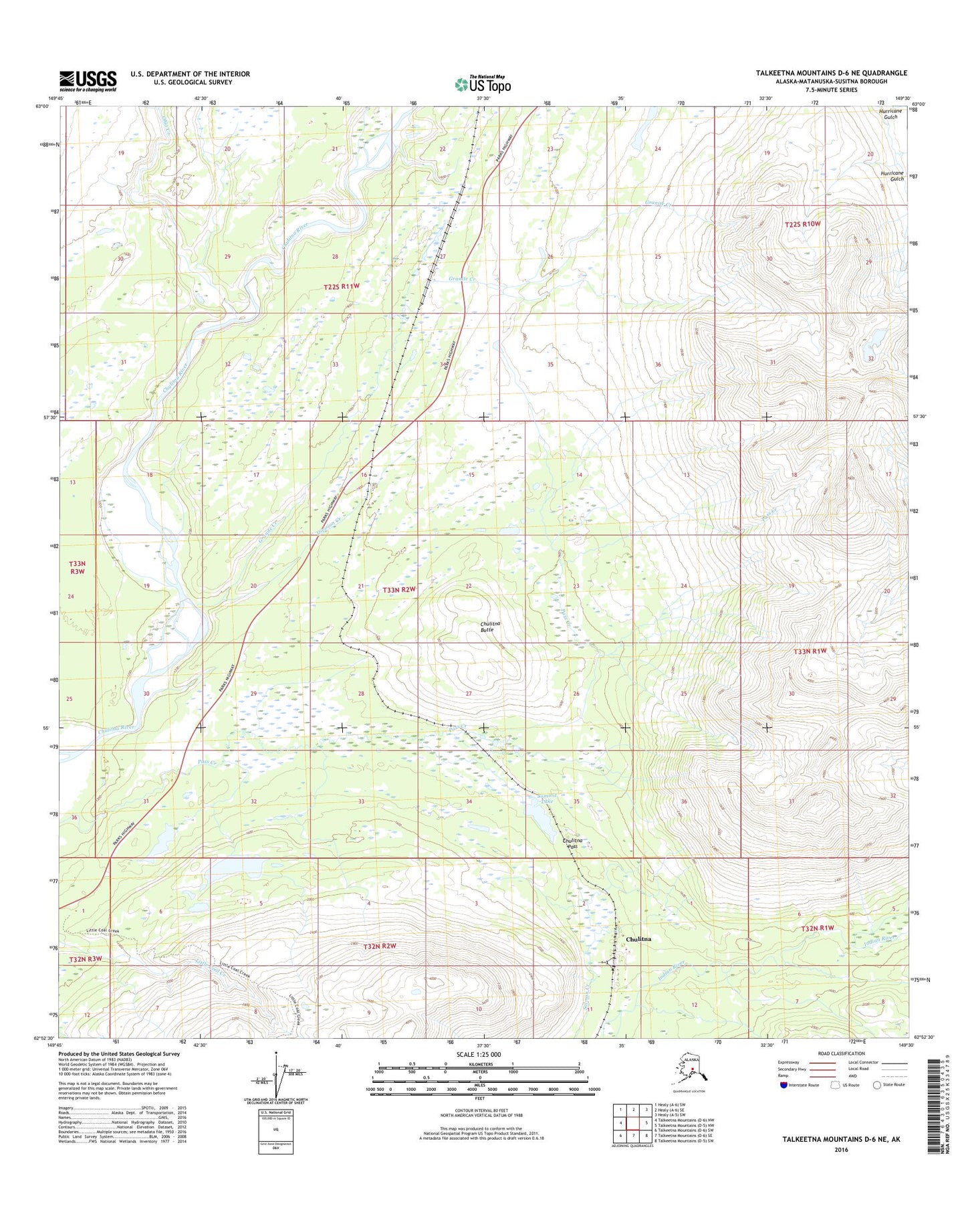 Talkeetna Mountains D-6 NE Alaska US Topo Map Image