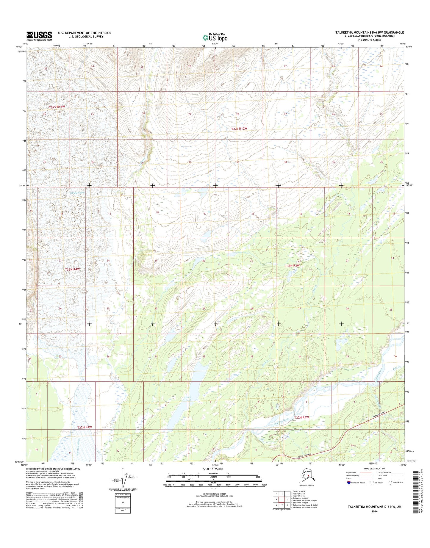 Talkeetna Mountains D-6 NW Alaska US Topo Map Image