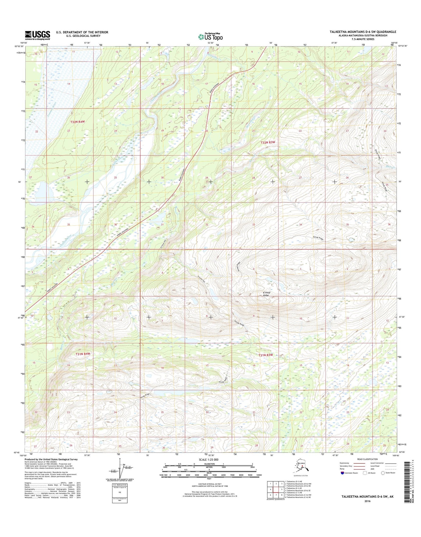 Talkeetna Mountains D-6 SW Alaska US Topo Map Image