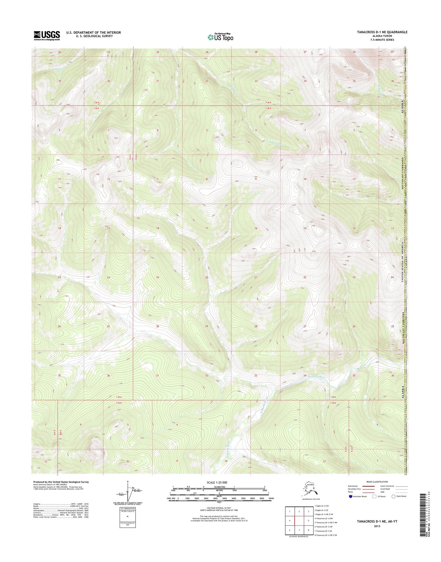 Tanacross D-1 NE Alaska US Topo Map Image