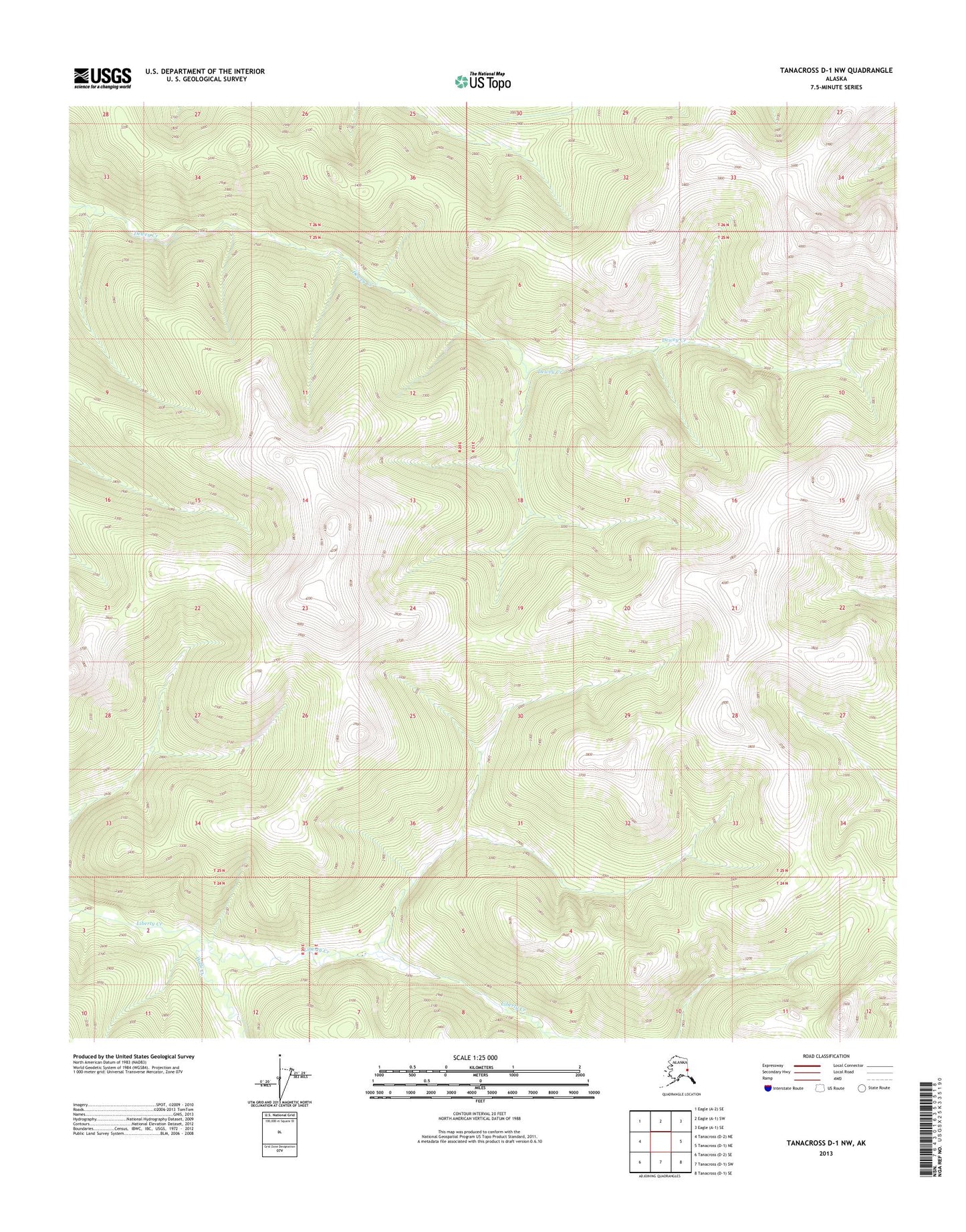Tanacross D-1 NW Alaska US Topo Map Image