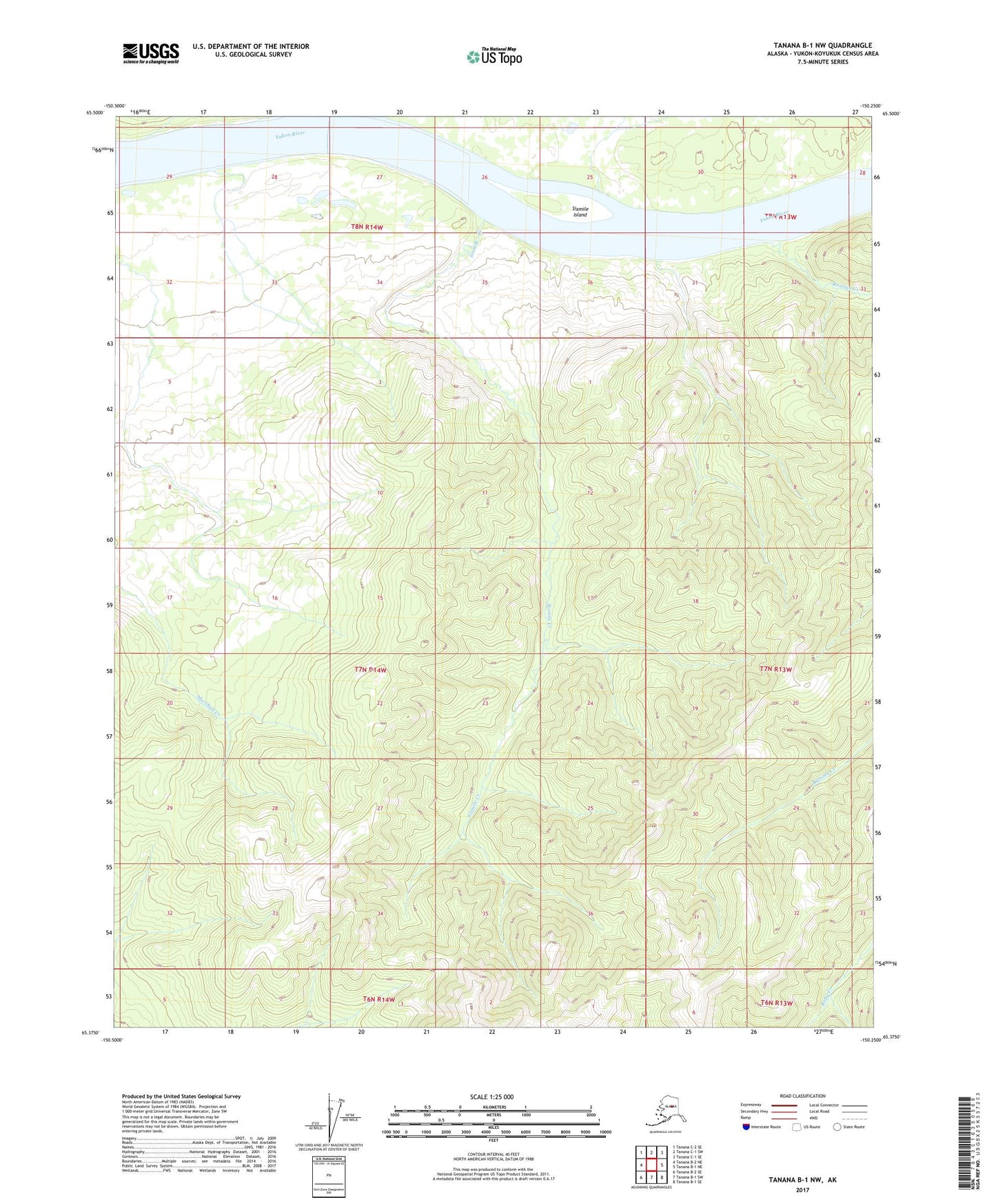 Tanana B-1 NW Alaska US Topo Map Image