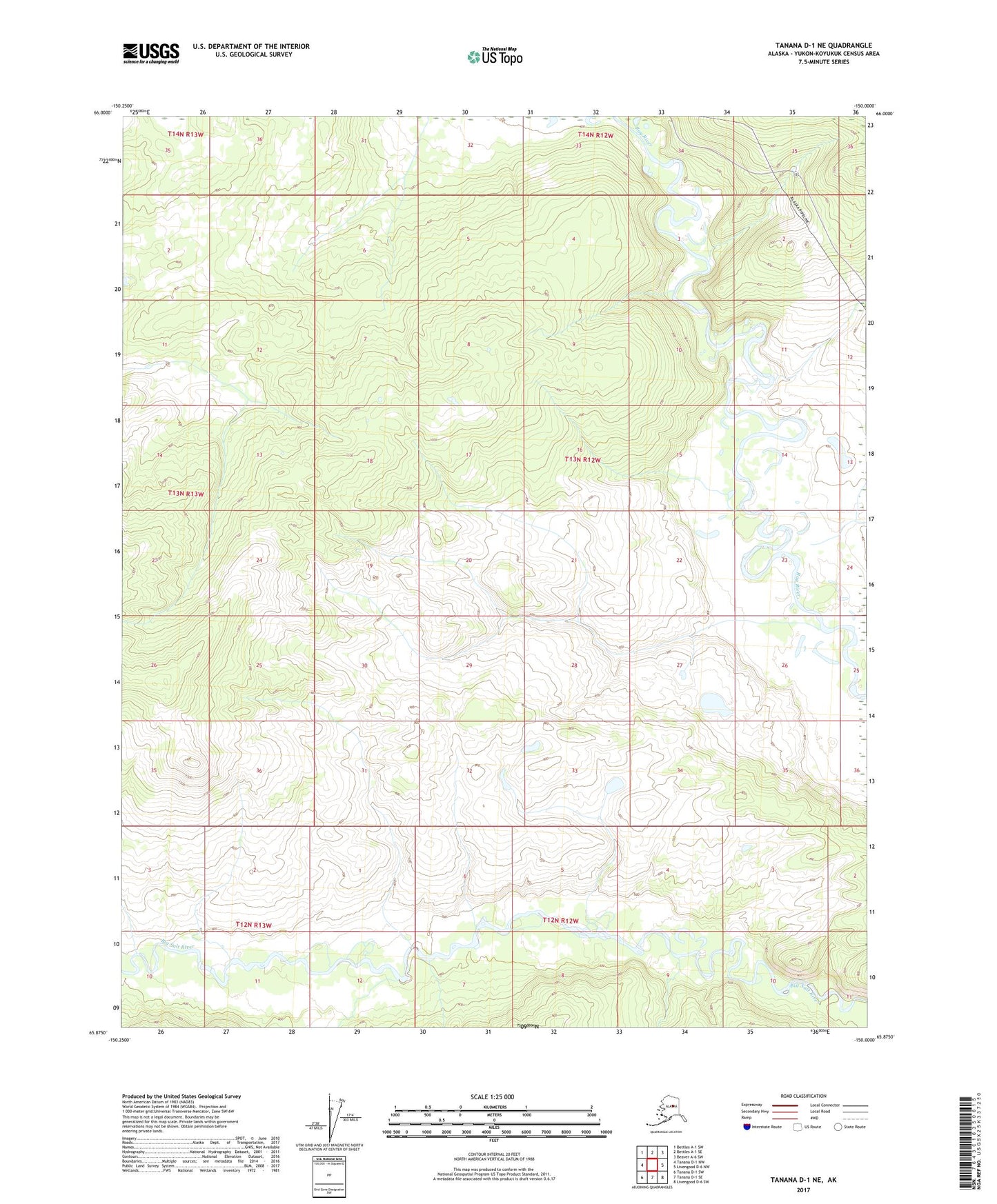 Tanana D-1 NE Alaska US Topo Map Image