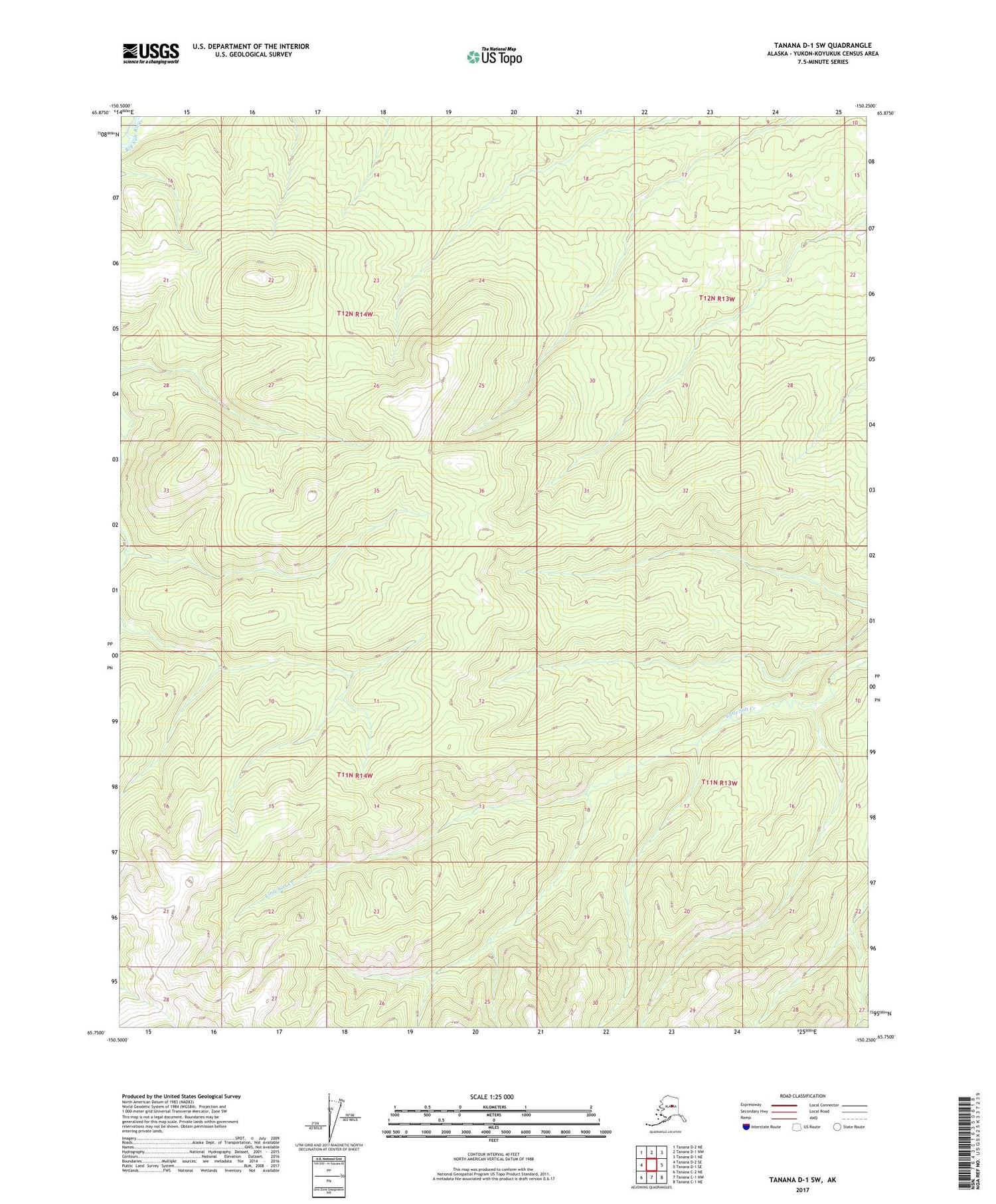 Tanana D-1 SW Alaska US Topo Map Image