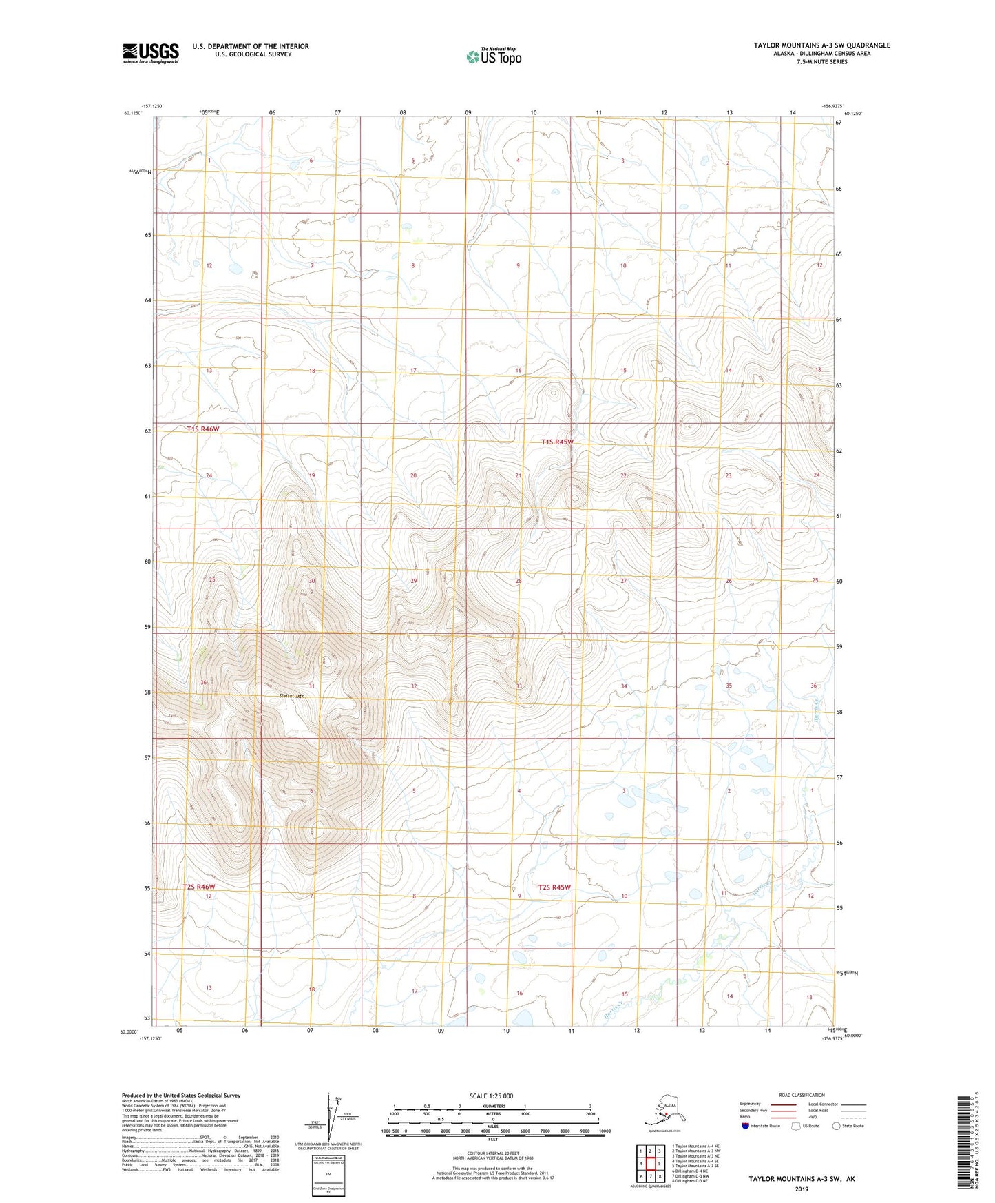 Taylor Mountains A-3 SW Alaska US Topo Map Image