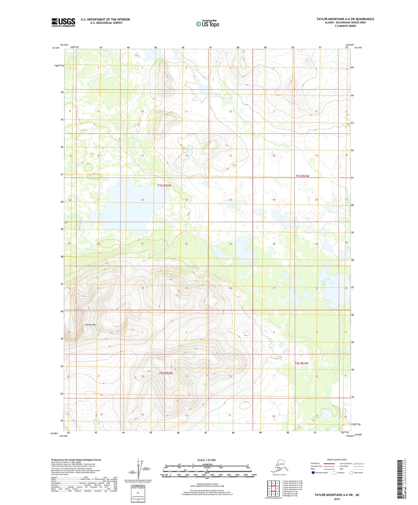 Taylor Mountains A-6 SW Alaska US Topo Map Image