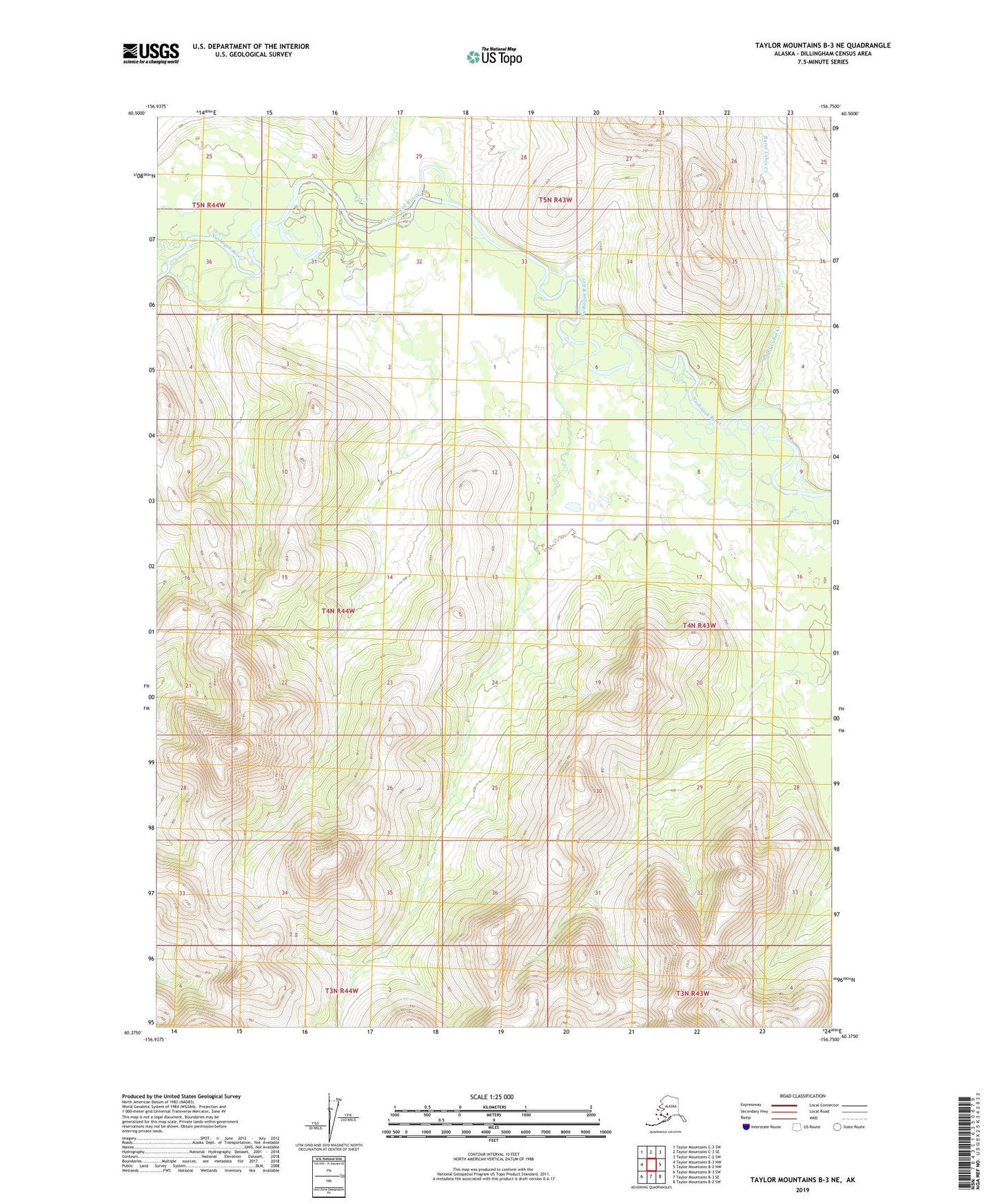 Taylor Mountains B-3 NE Alaska US Topo Map Image