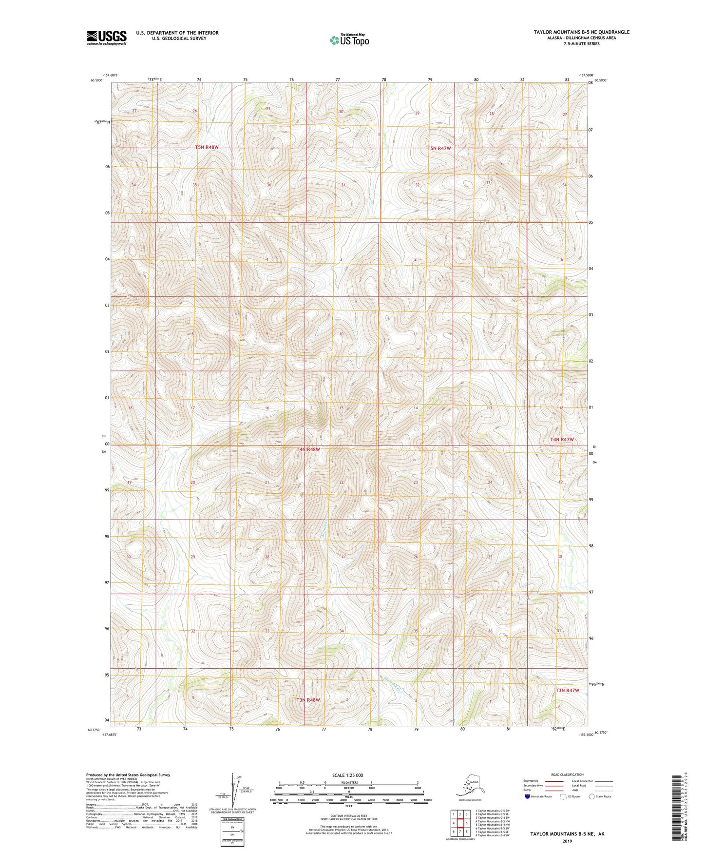 Taylor Mountains B-5 NE Alaska US Topo Map Image